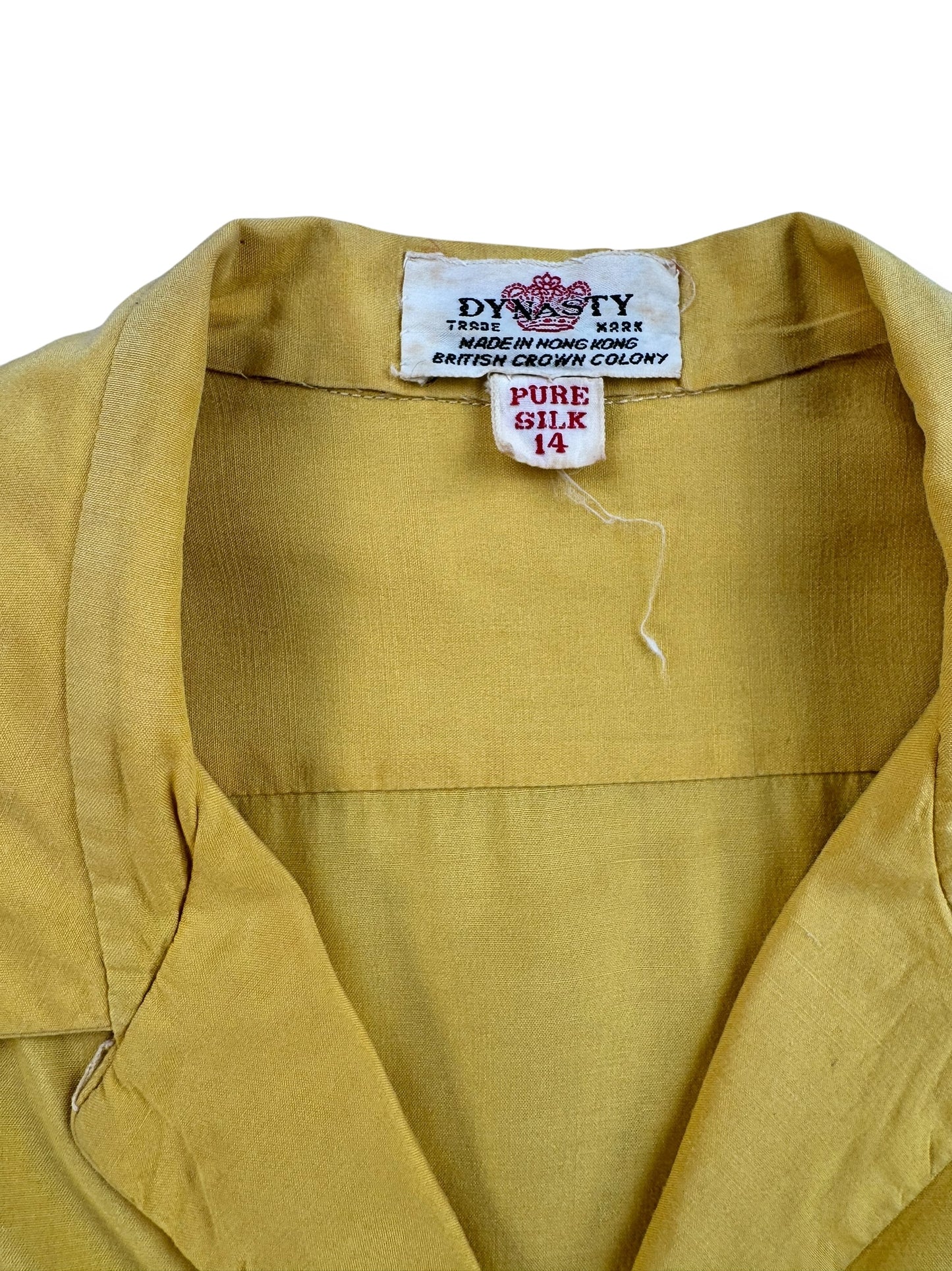 Tag of 1950s Yellow Dynasty Silk Top M