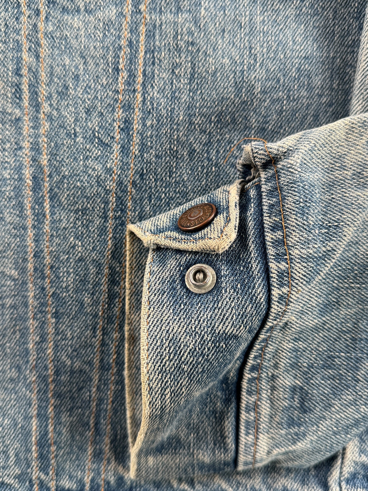 Cuff on Vintage 70’s Orange Tab Levi’s Denim Jacket SZ S