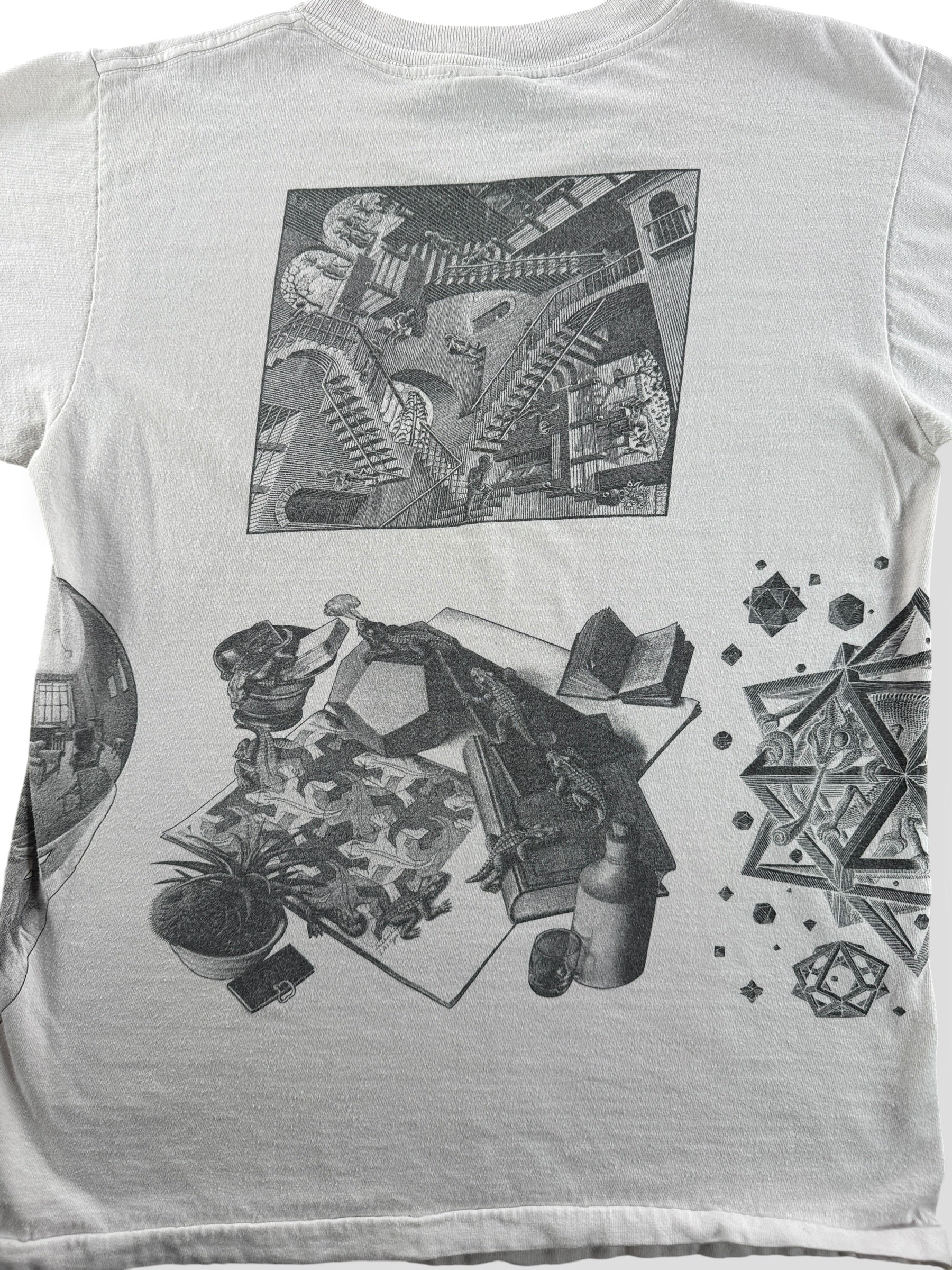 Back Graphic of Vintage Andazia MC Escher AOP Tee SZ M