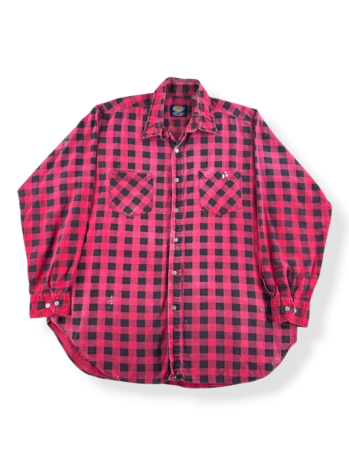 Front of Vintage Dickies Red Printed Cotton Flannel SZ XL - AS IS