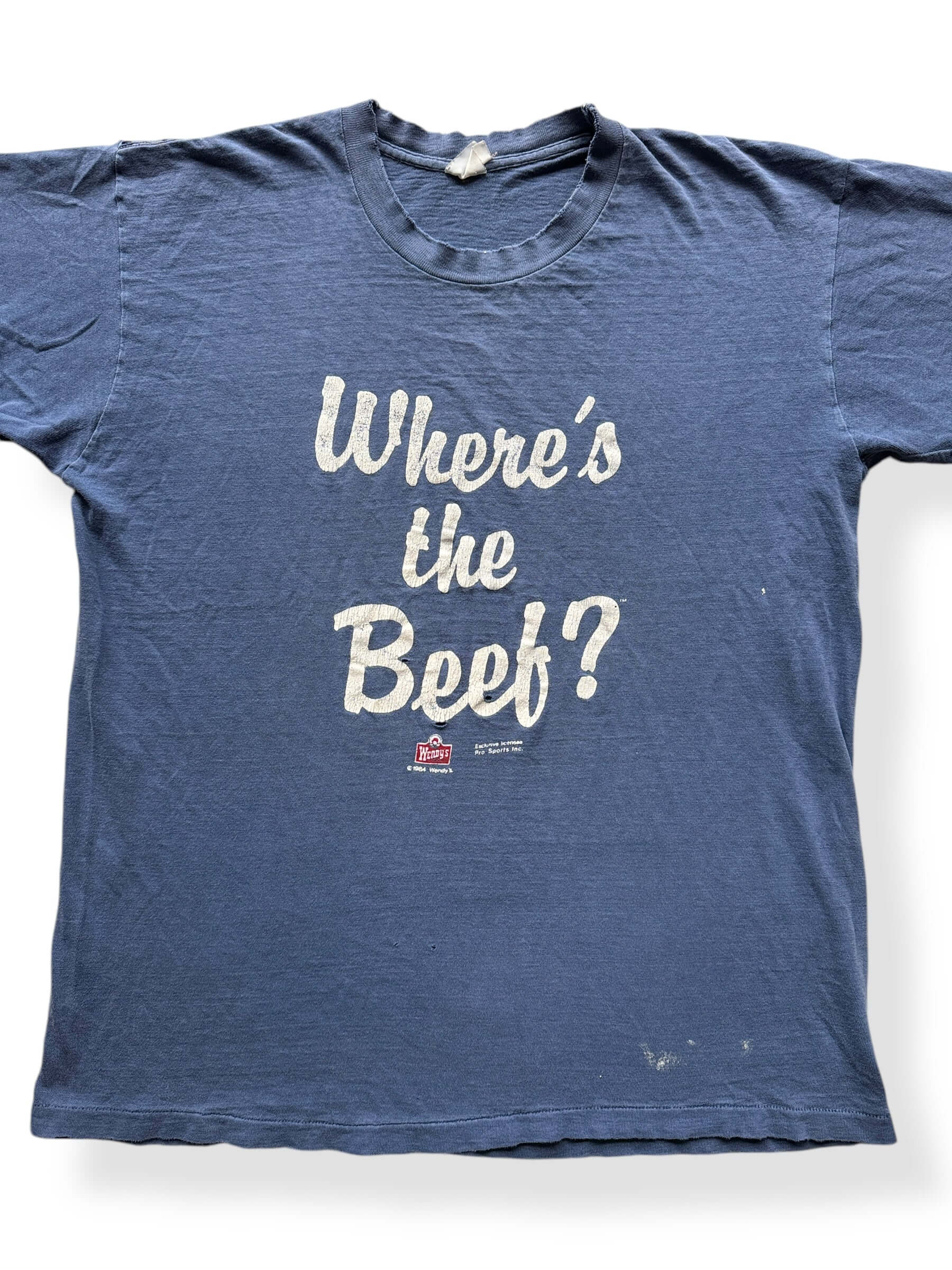 Front Close Up of Vintage Wendy's Where's The Beef Tee SZ XL