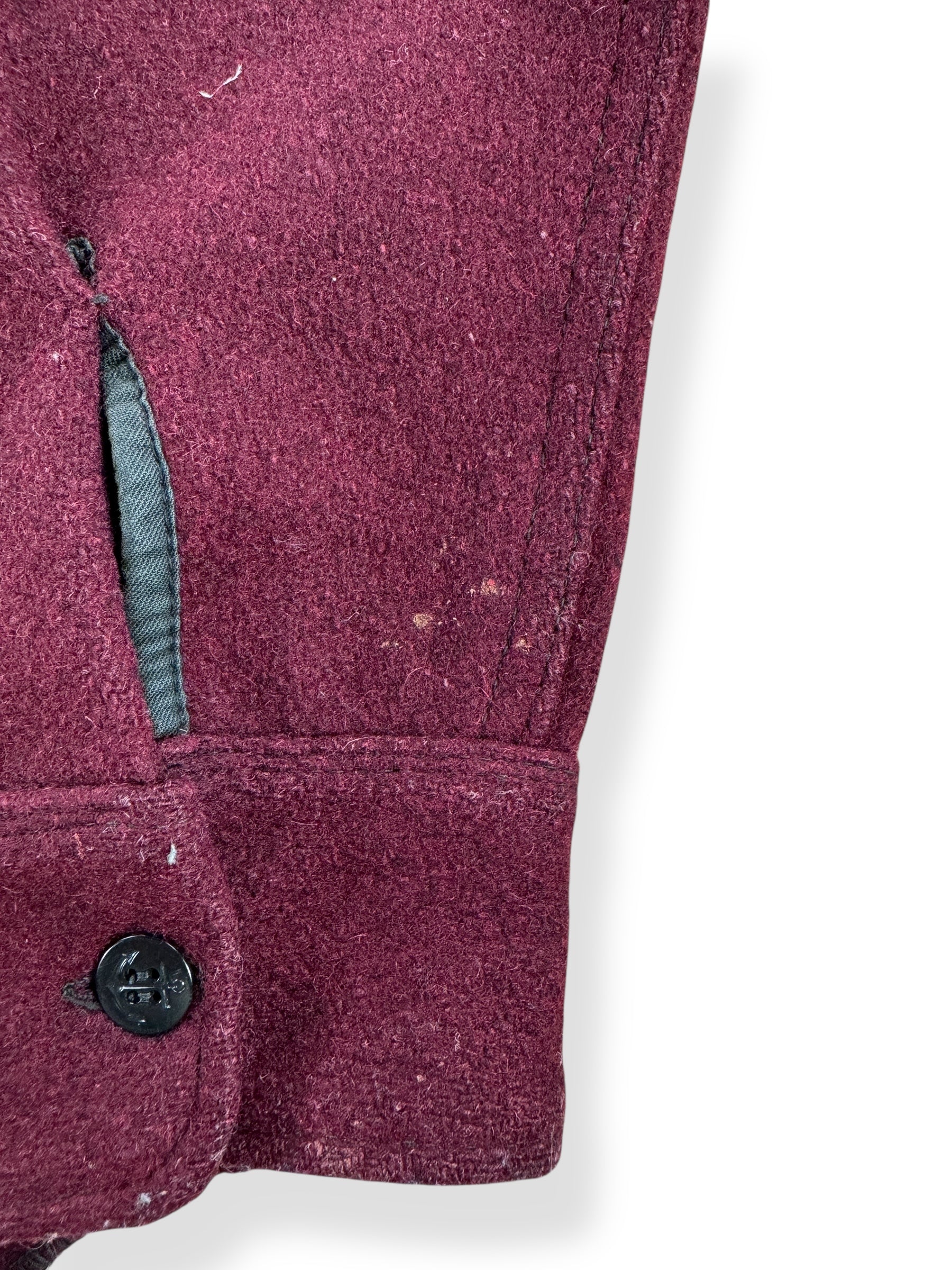 Stains on Cuff of Vintage Maroon CPO Top SZ M AS IS