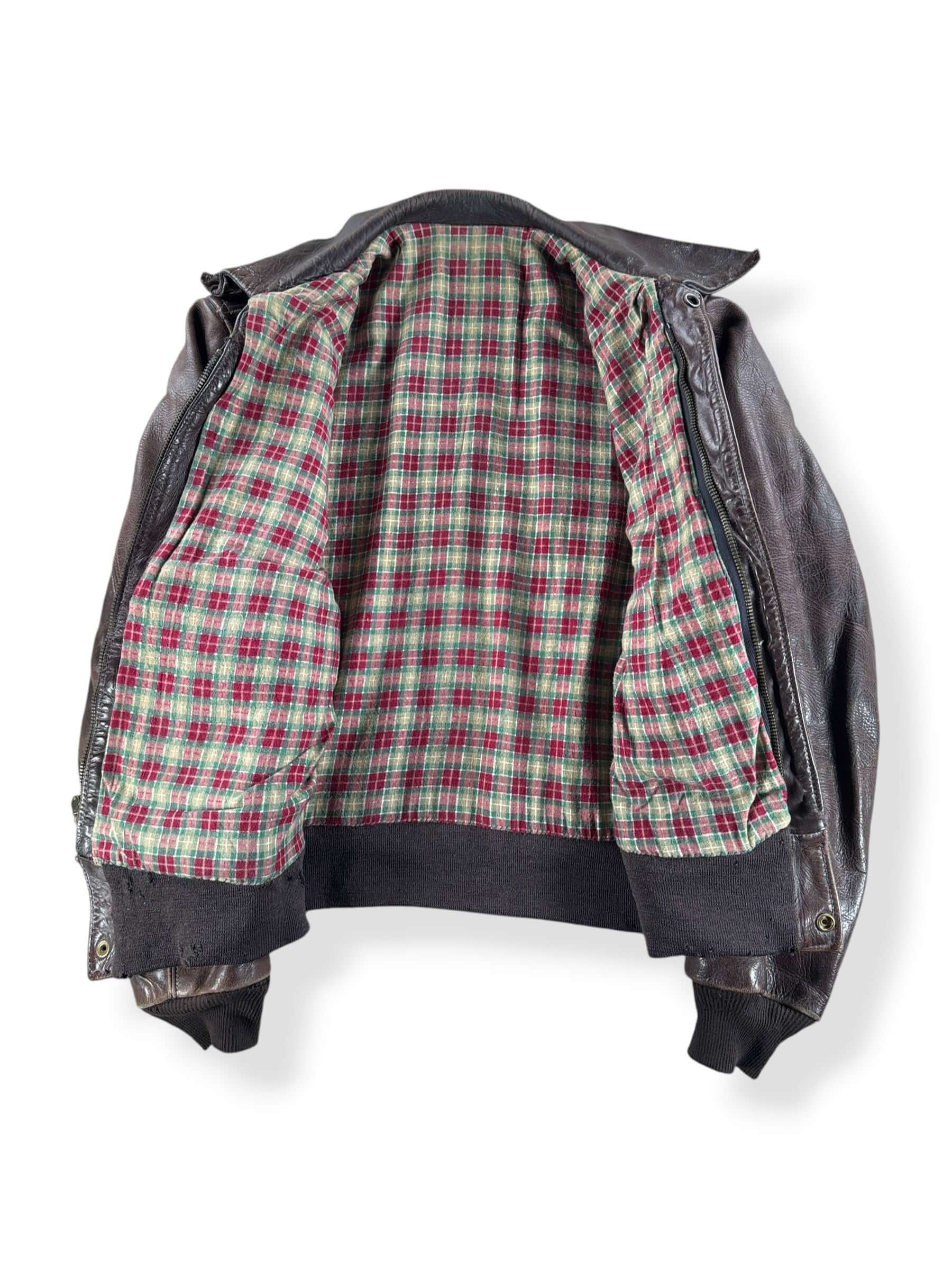 Inside of Vintage Flannel Lined A-2 Style Leather Jacket SZ M