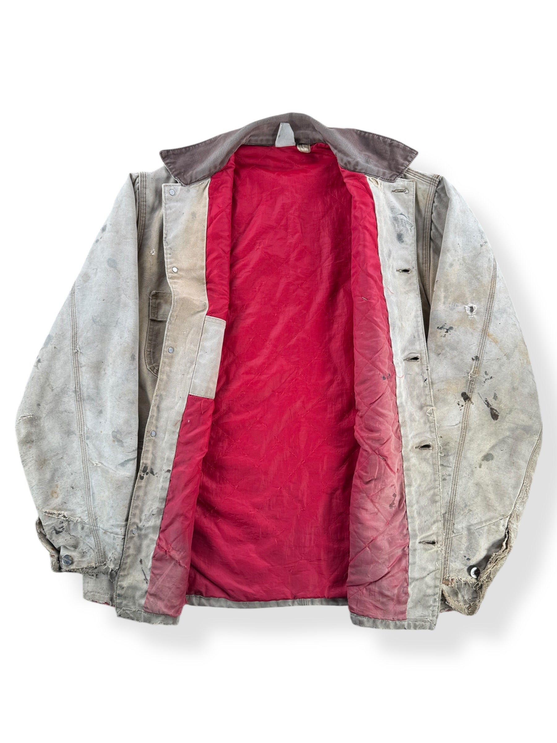 Inside of Vintage Carhartt Thrashed Quilted Chore Coat SZ XXL