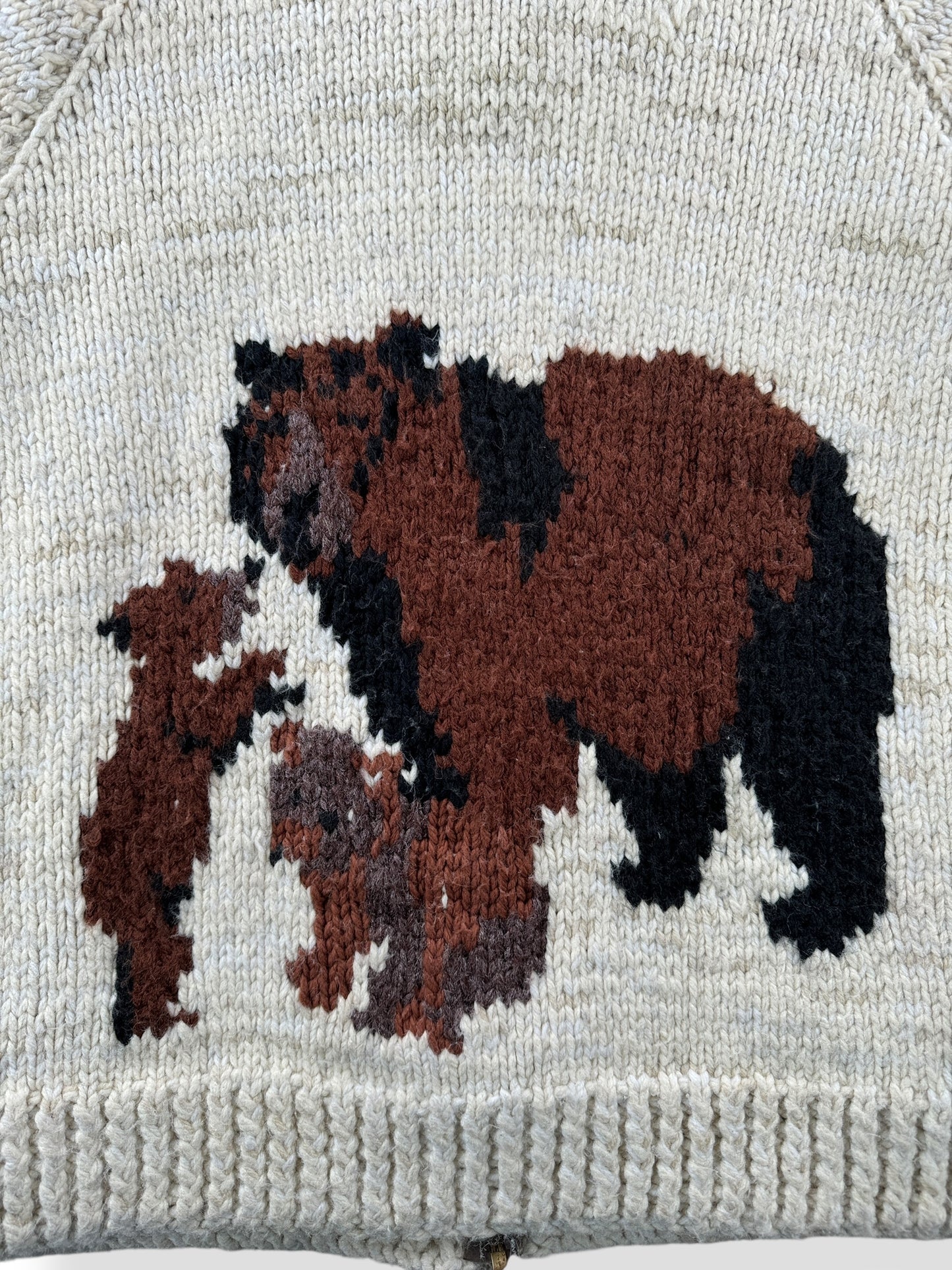Back of Vintage 70s Era Acrylic Mama Bear Cowichan Sweater SZ XL