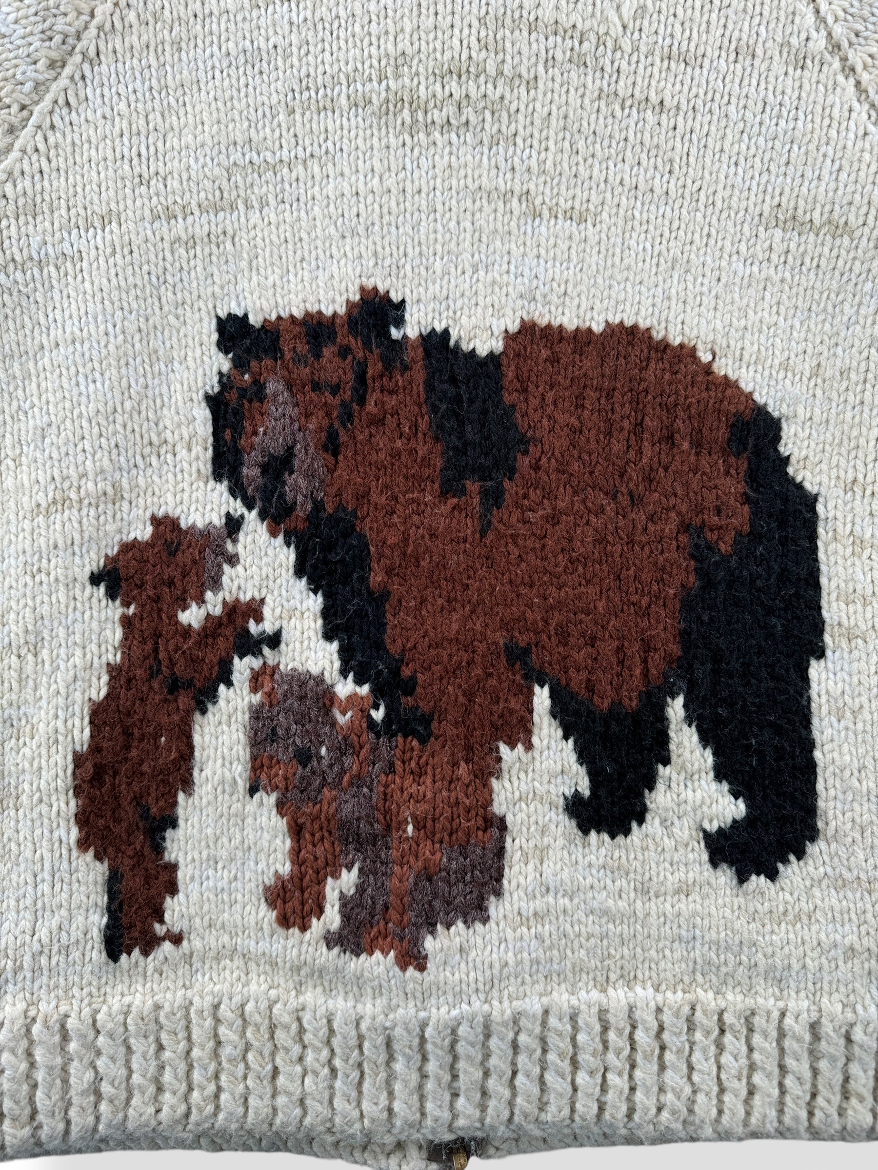 Back of Vintage 70s Era Acrylic Mama Bear Cowichan Sweater SZ XL