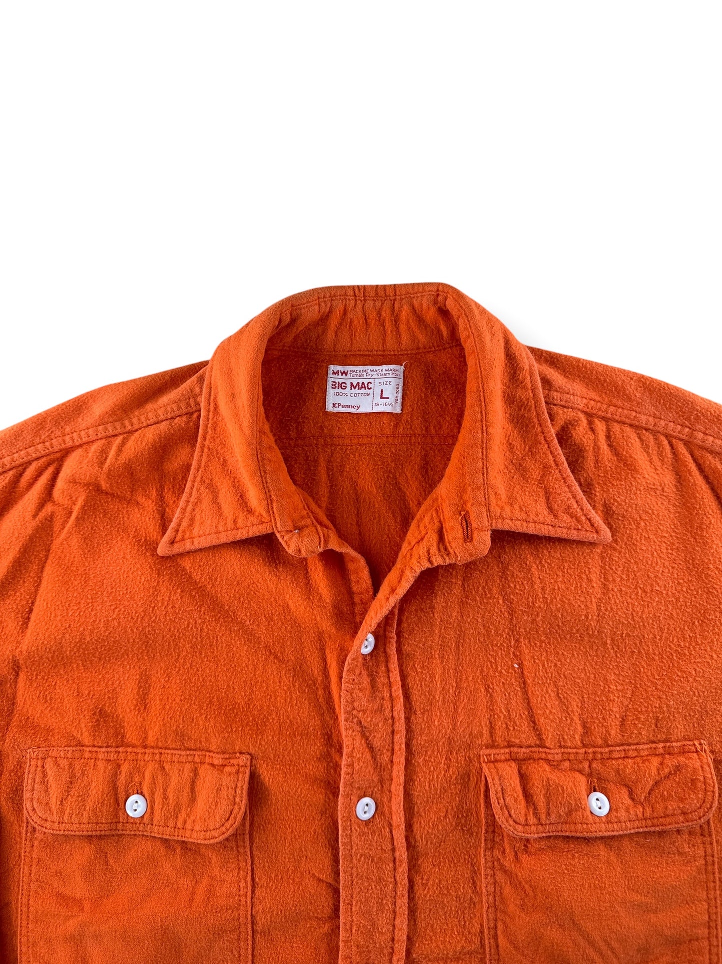 Collar on Vintage 1980s Big Mac Orange Chamois Cloth Shirt SZ L