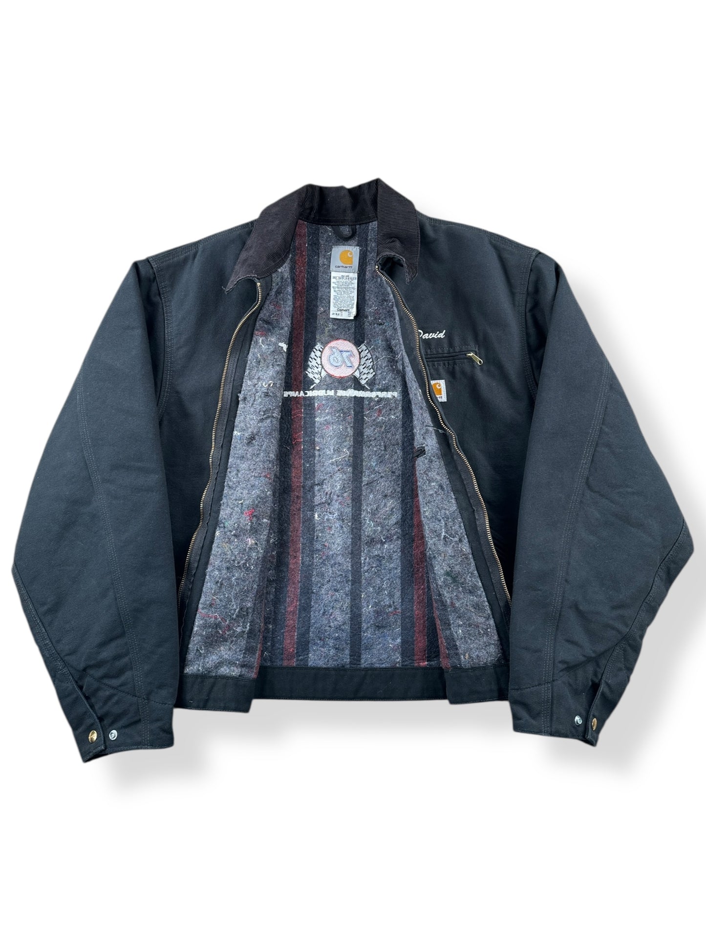 Inside of Carhartt 76 Performance Lubricants Detroit Jacket SZ 50