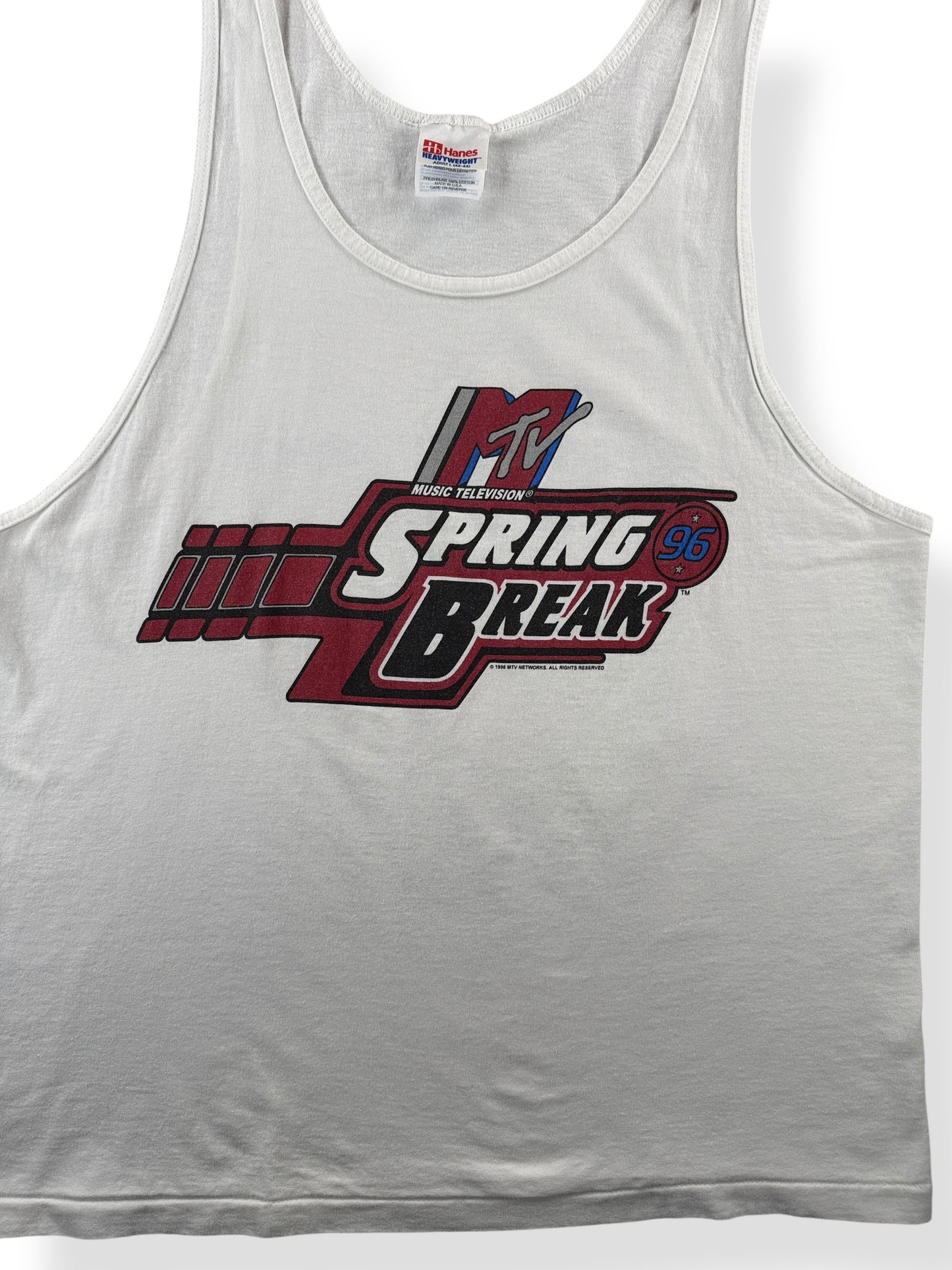 Front Close Up of Vintage MTV Spring Break '96 Tank Top SZ L