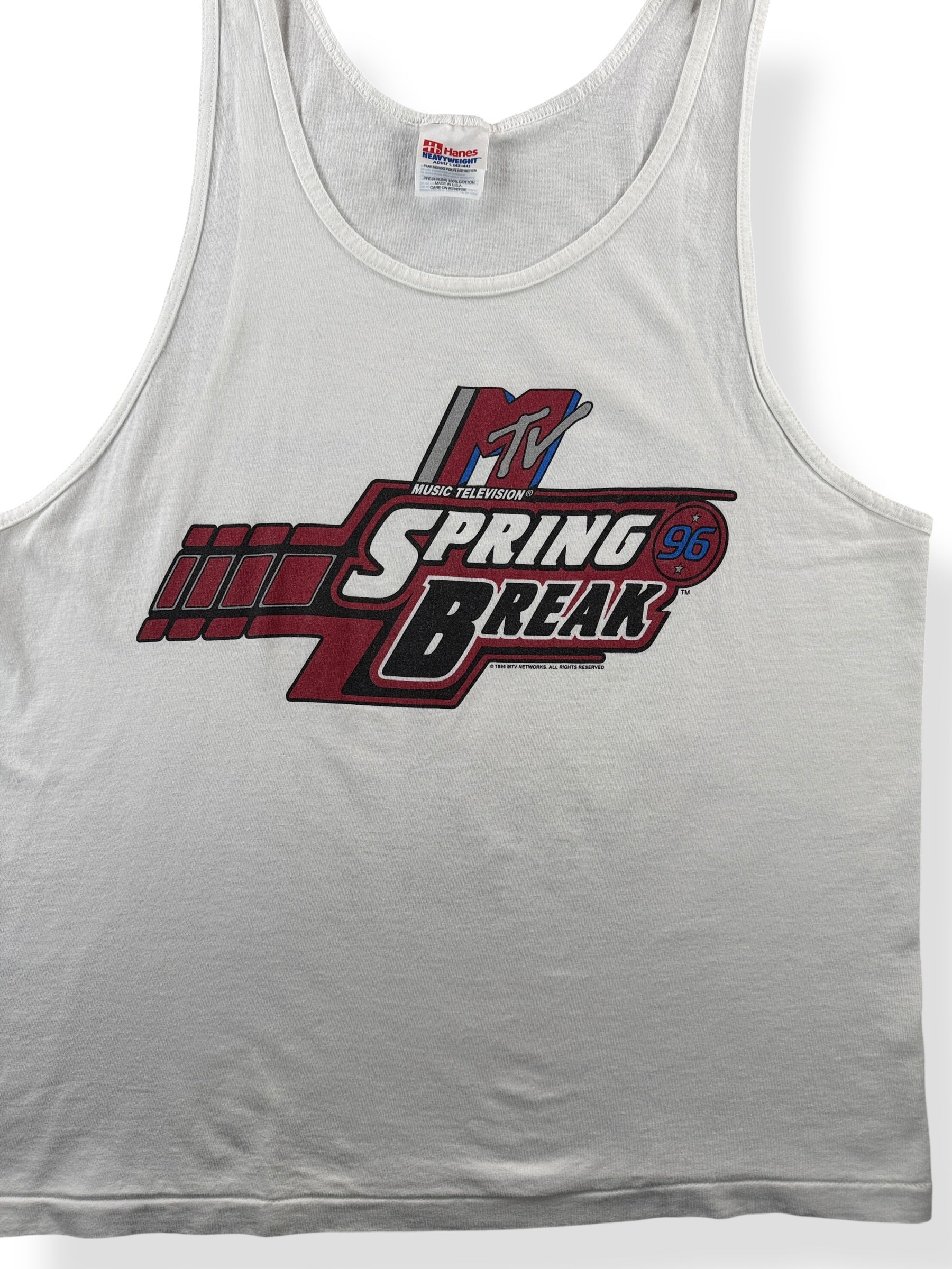 Front Close Up of Vintage MTV Spring Break '96 Tank Top SZ L