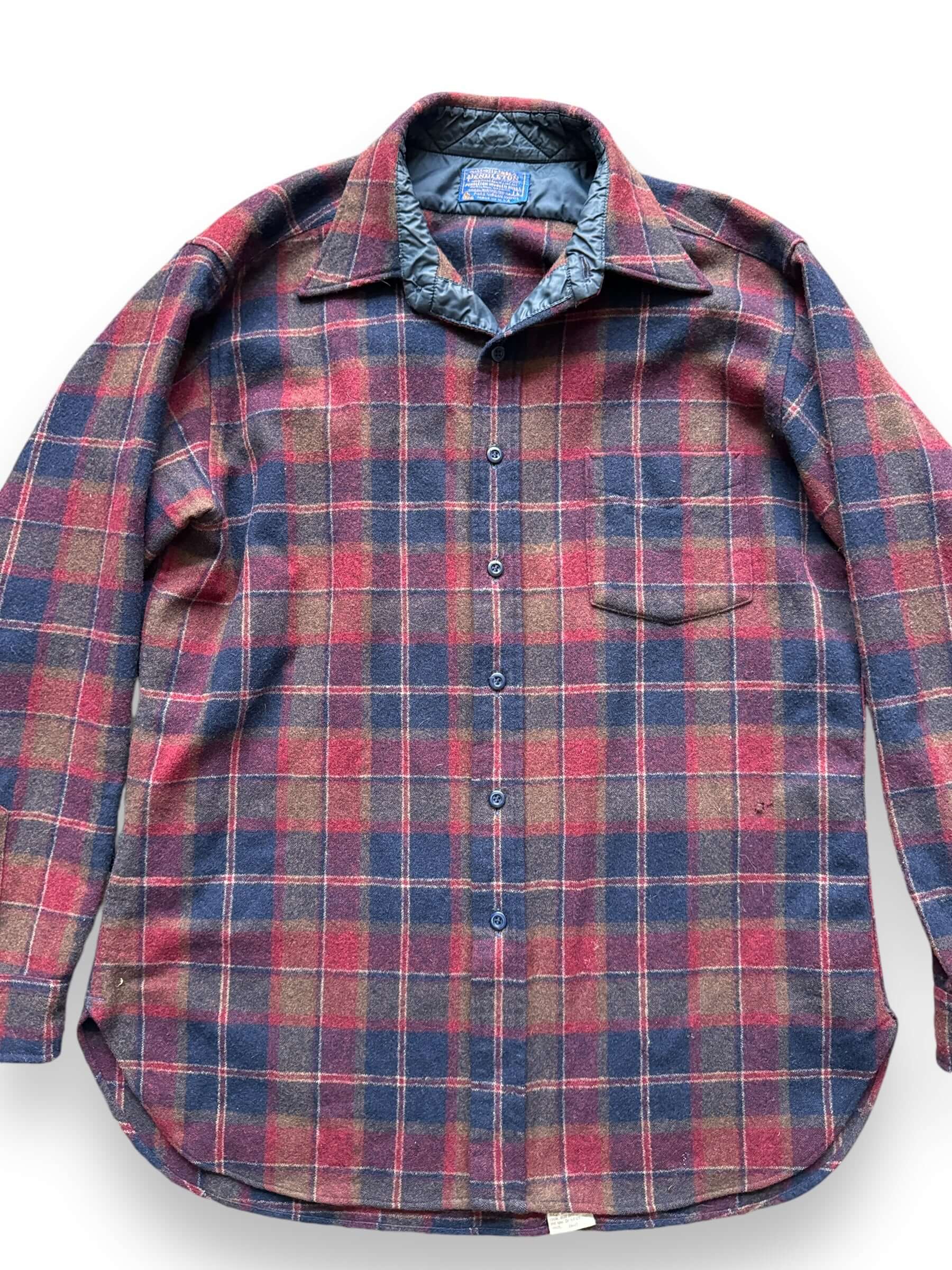 Front Detail on Vintage Red/Tan/Blue Pendleton Wool Flannel SZ L