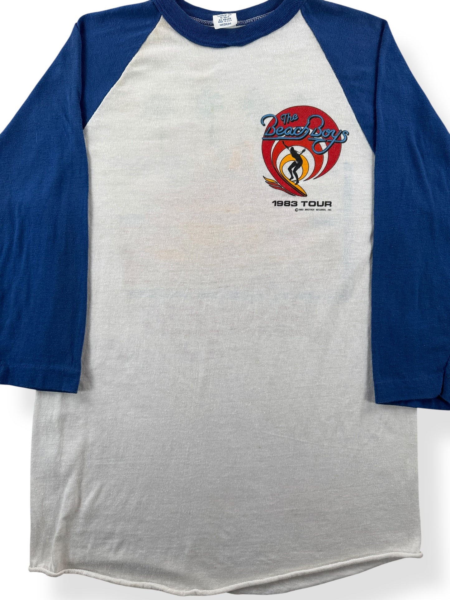 Front Close Up of Vintage 1983 The Beach Boys Baseball Tee SZ M (Fits XS/S)