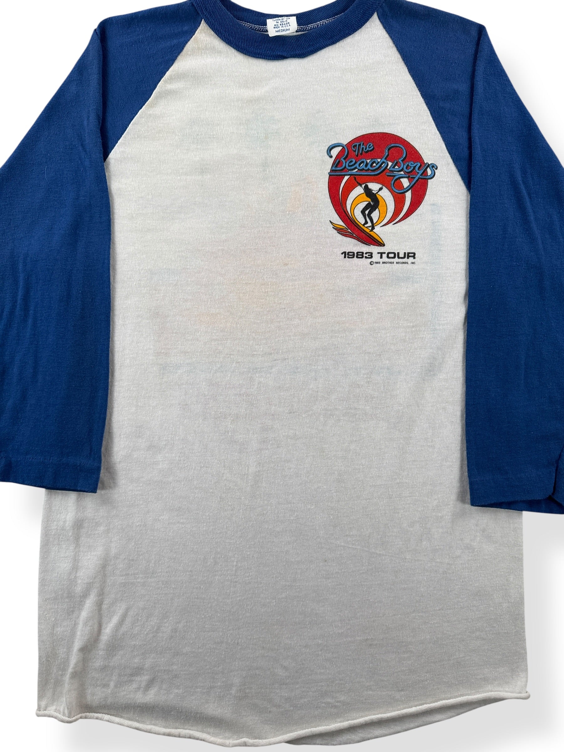 Front Close Up of Vintage 1983 The Beach Boys Baseball Tee SZ M (Fits XS/S)