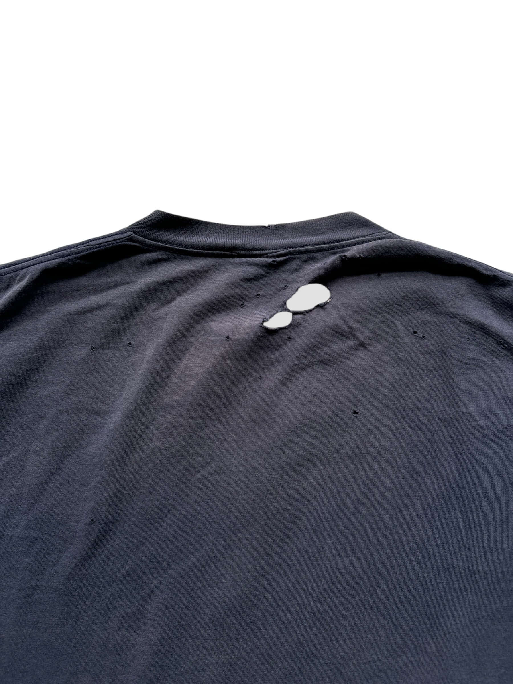 Back Holes on Thrashed Black Blank Tee SZ XL