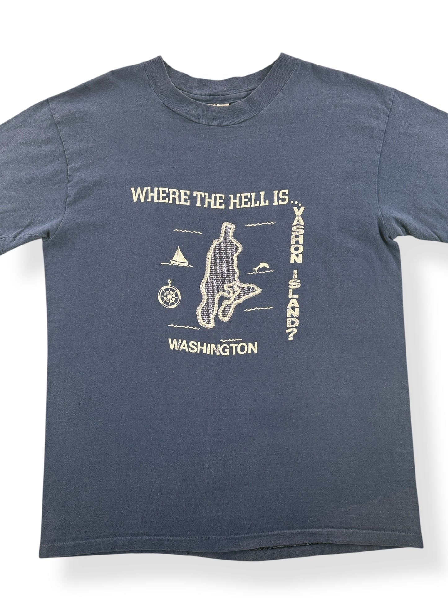 Front Close Up of Vintage Where the Hell is Vashon Island Tee SZ L
