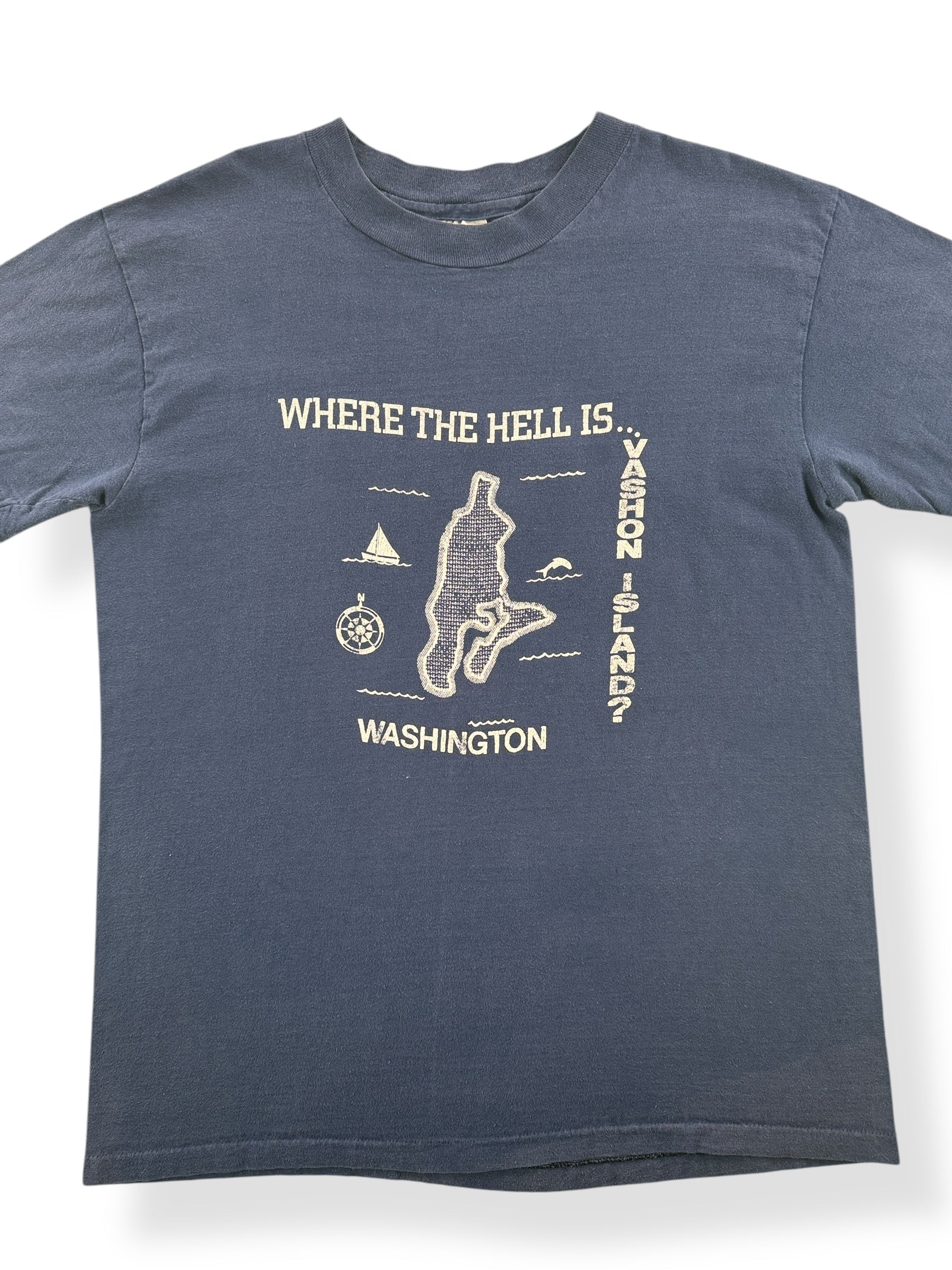 Front Close Up of Vintage Where the Hell is Vashon Island Tee SZ L