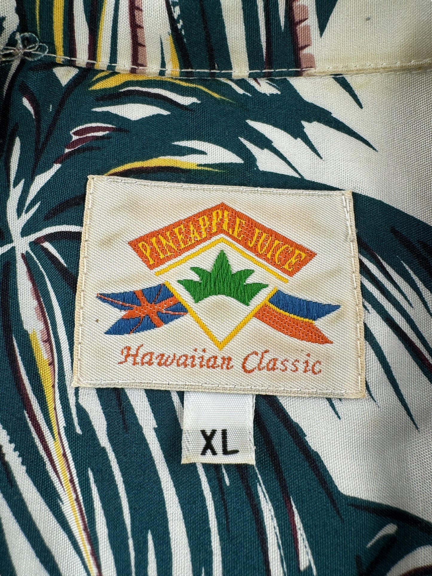 Label on Vintage Pineapple Brand Aloha Shirt SZ XL AS IS