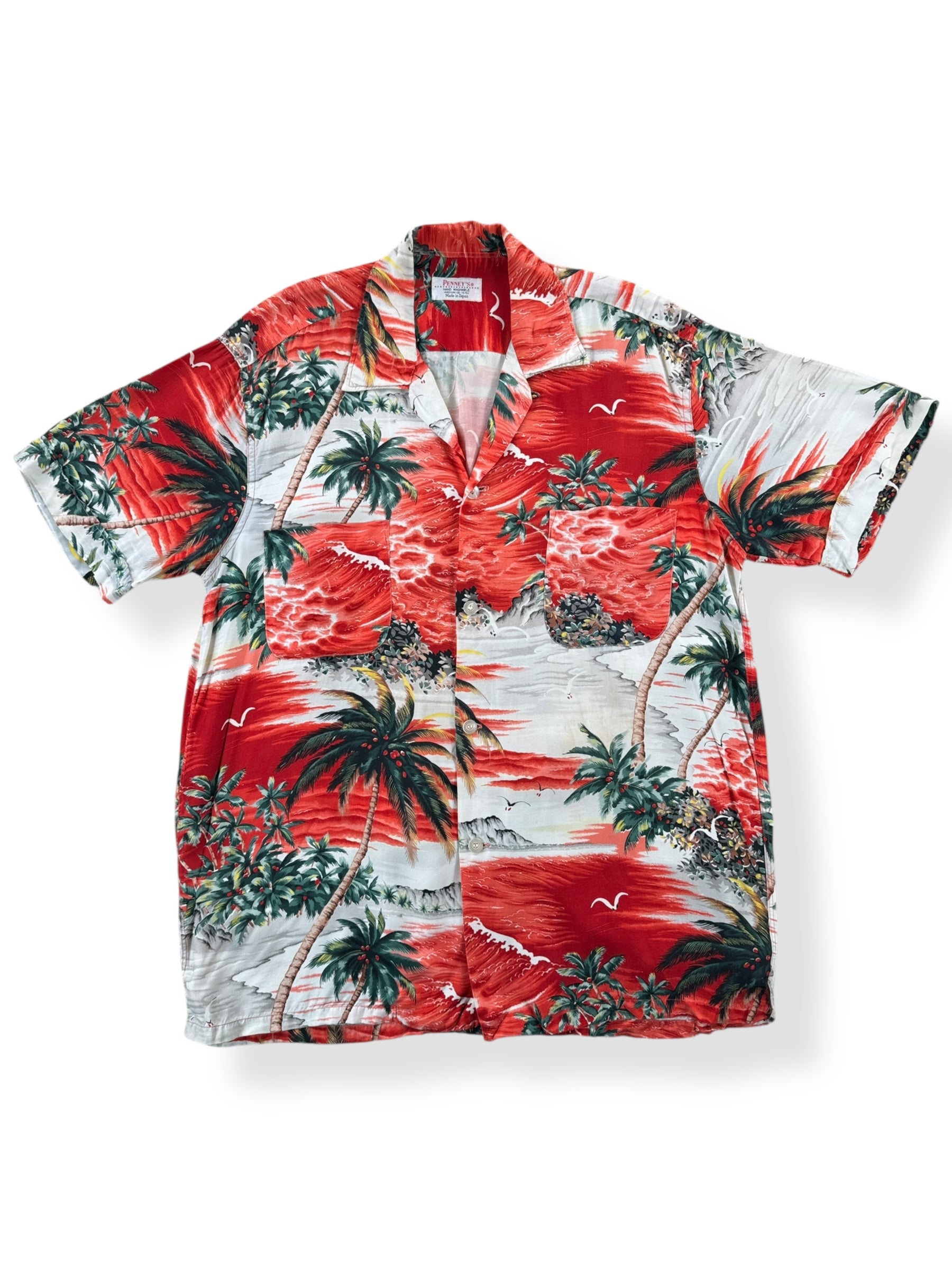 Front of Vintage Penney's Palm Tree Aloha Shirt SZ M