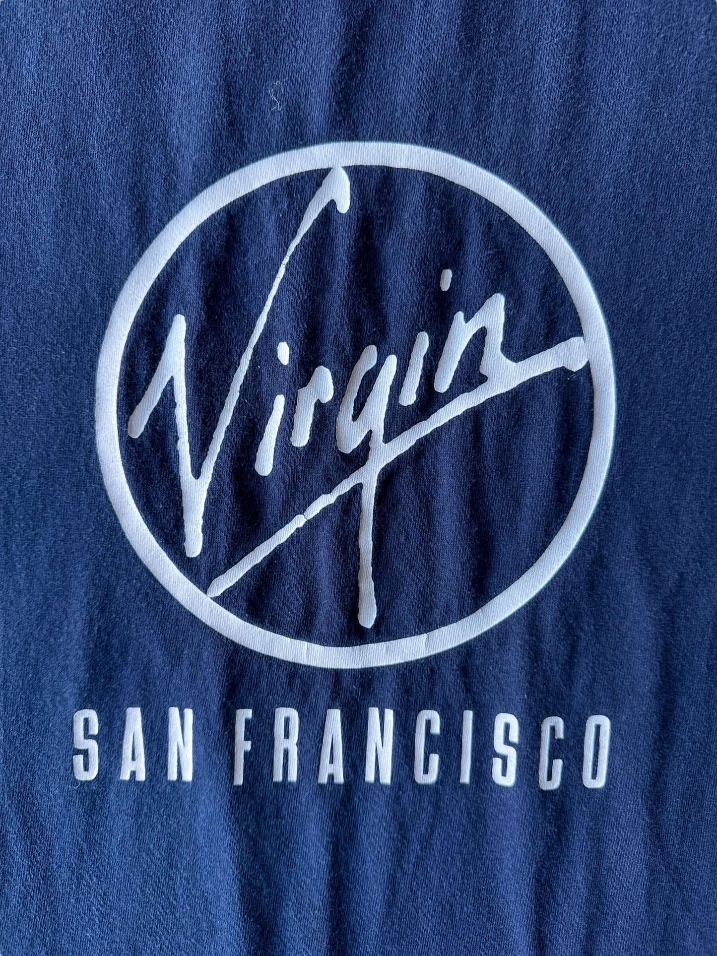 Front Virgin Graphic Detail on Vintage Virgin Airlines Tee SZ XL