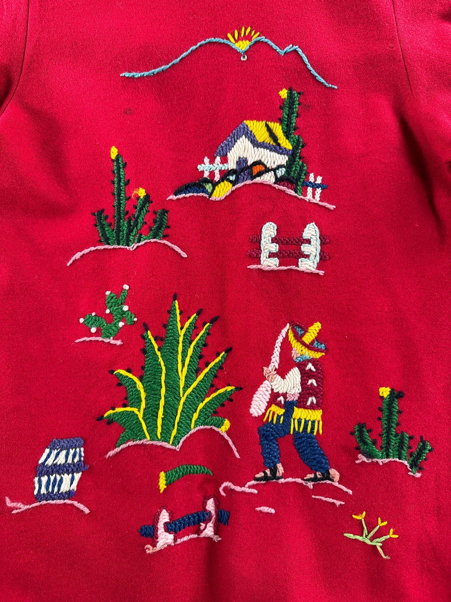 Back Close Up of Vintage Lopez Mexican Embroidered Coat SZ XS