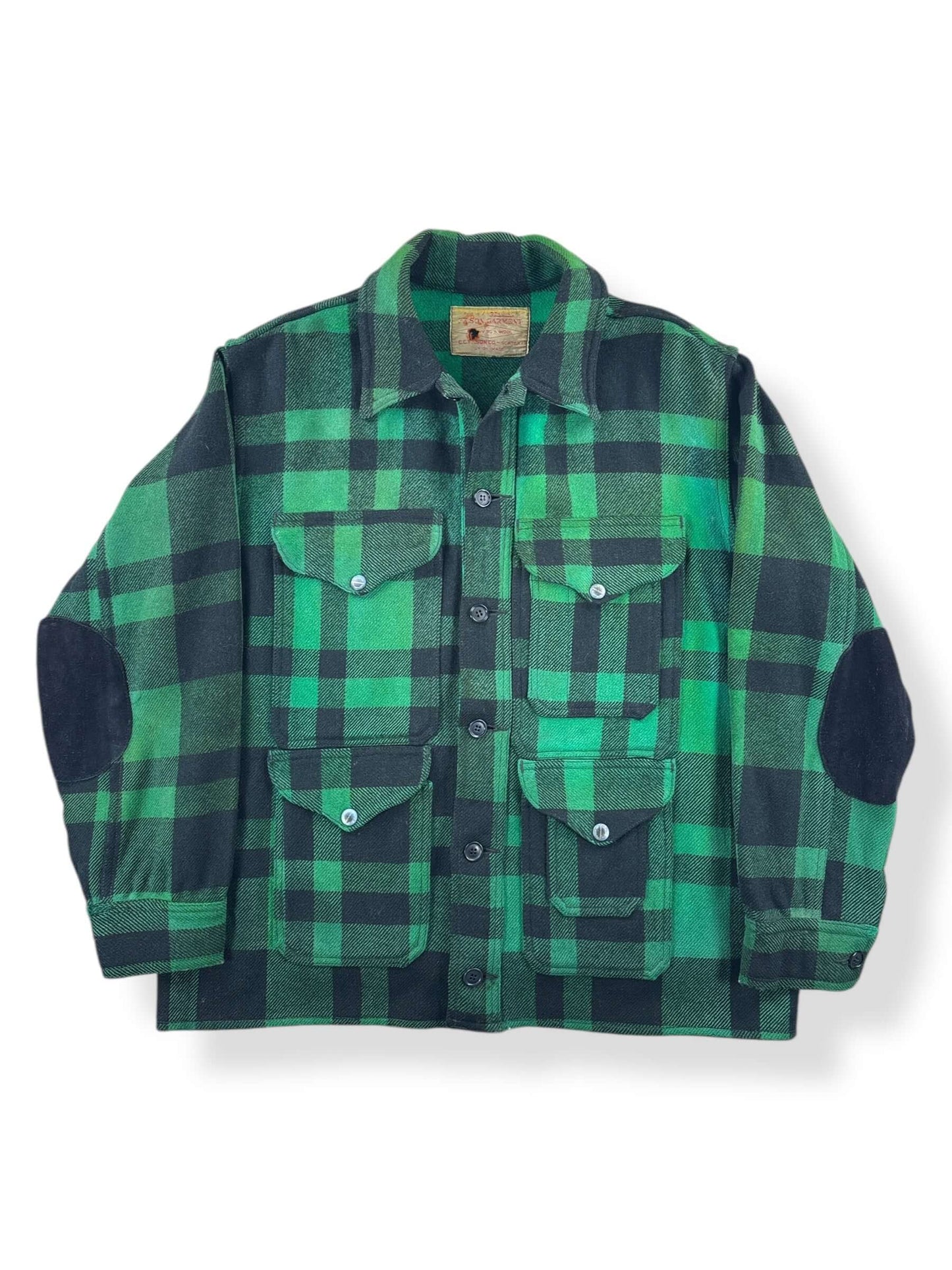 Front of Vintage Union Made Filson Green and Black Cruiser Jacket SZ 46