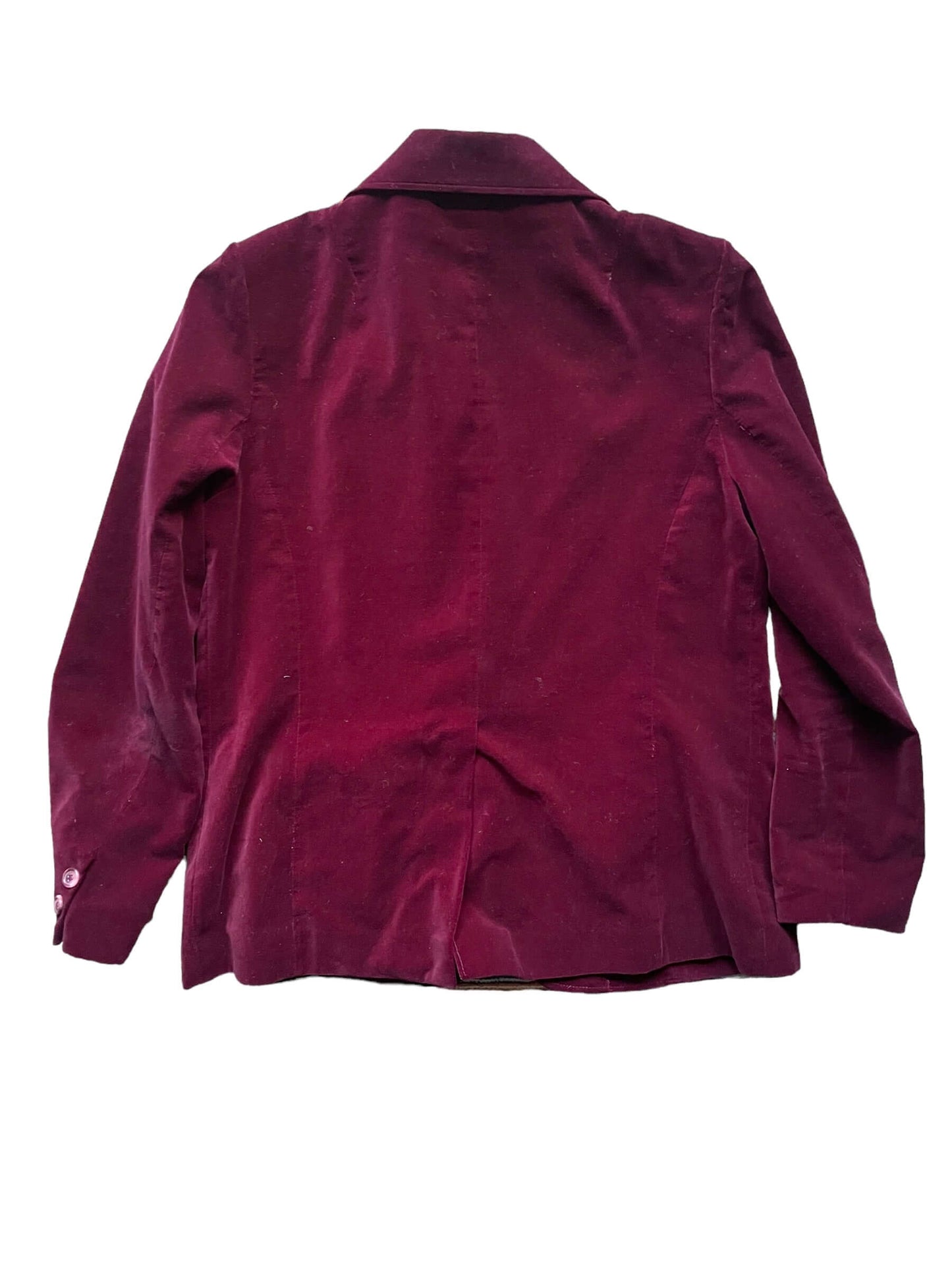 Full back view of Vintage 1970s Burgundy Velvet Blazer | Vintage Ladies Clothing | Barn Owl True Vintage