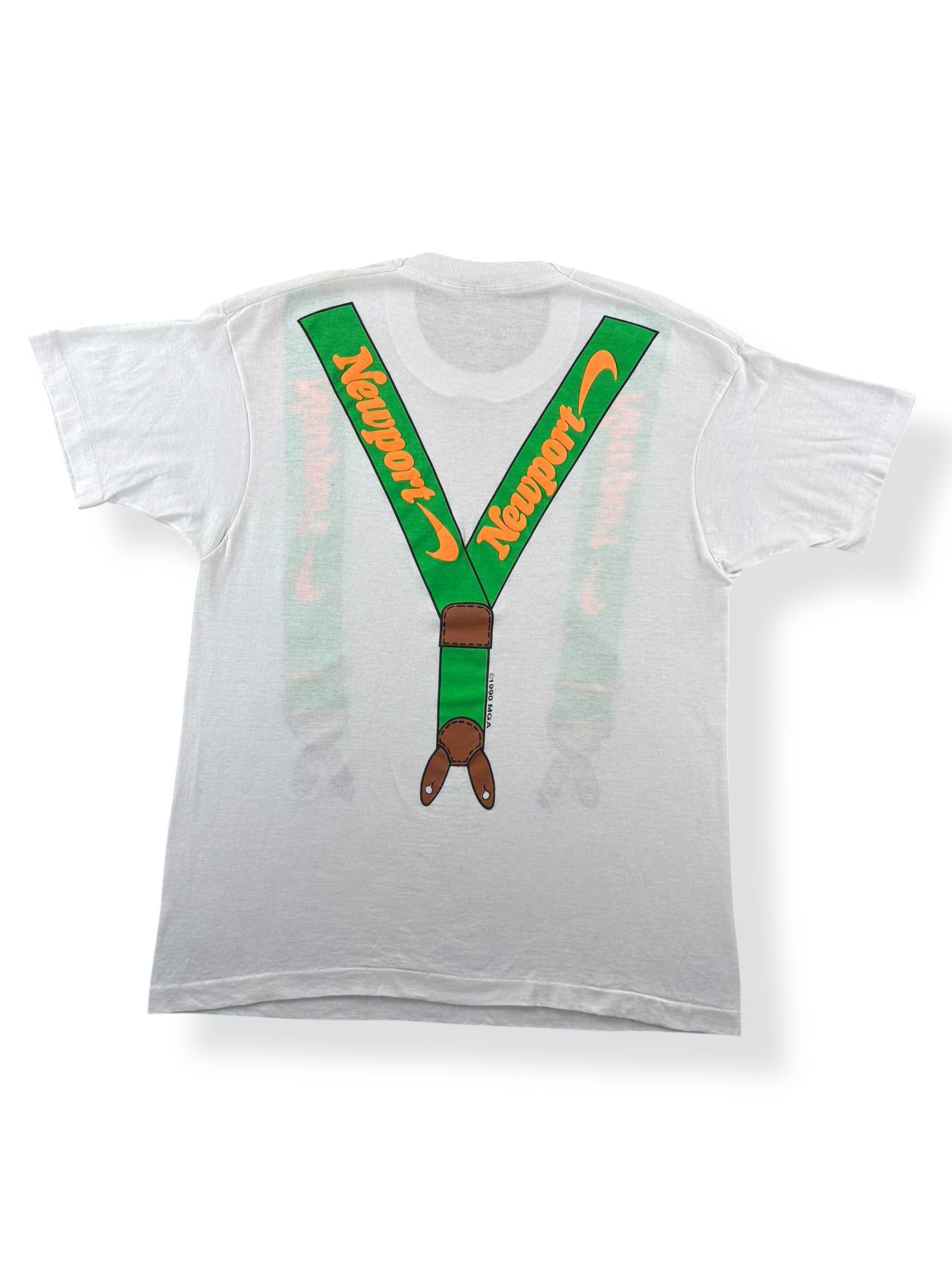 Back of Vintage Newport Cigarettes Suspender Tee SZ L (Fits M)