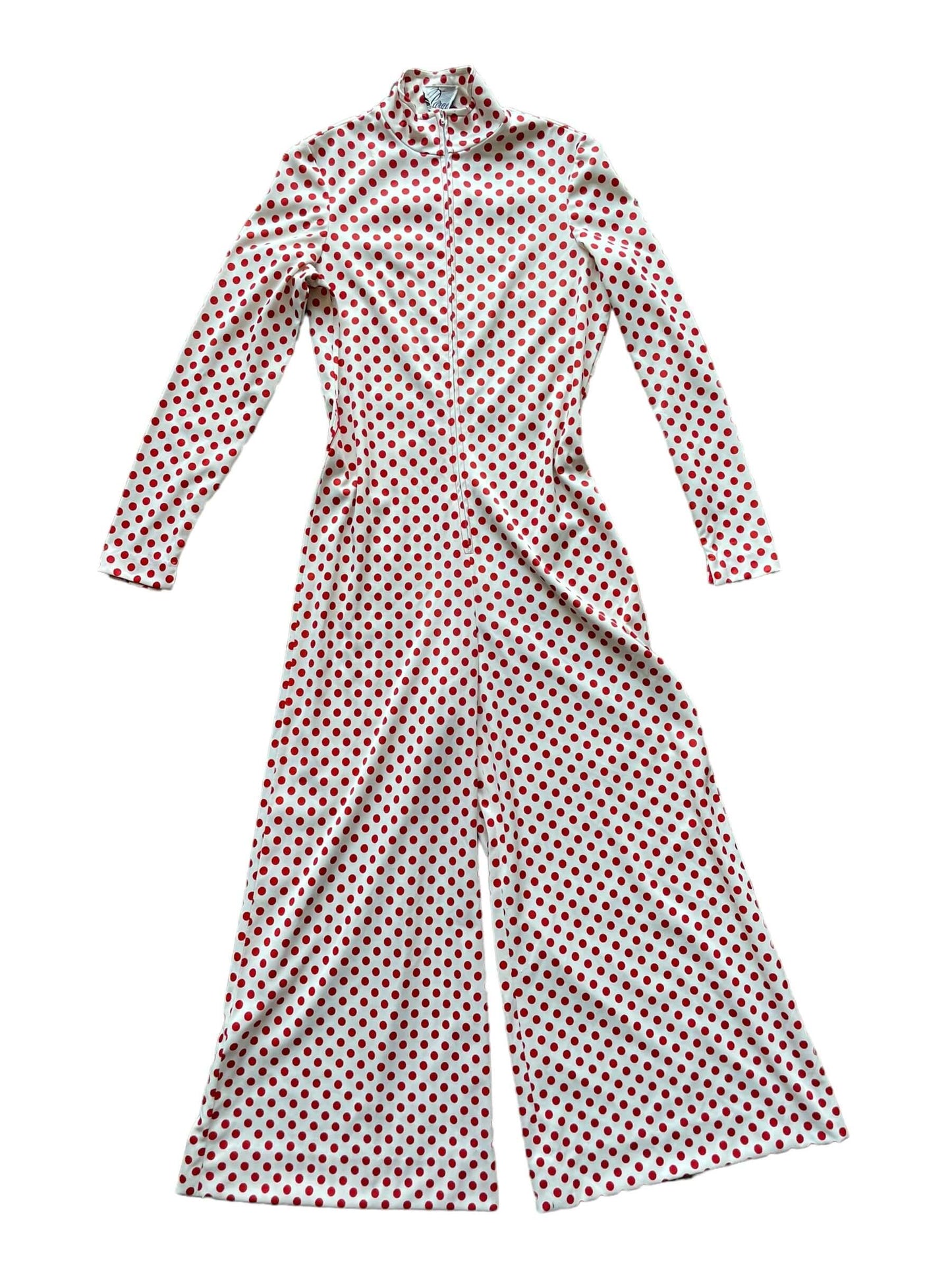 Full front view of 1970s Polka Dot Jumpsuit M-L