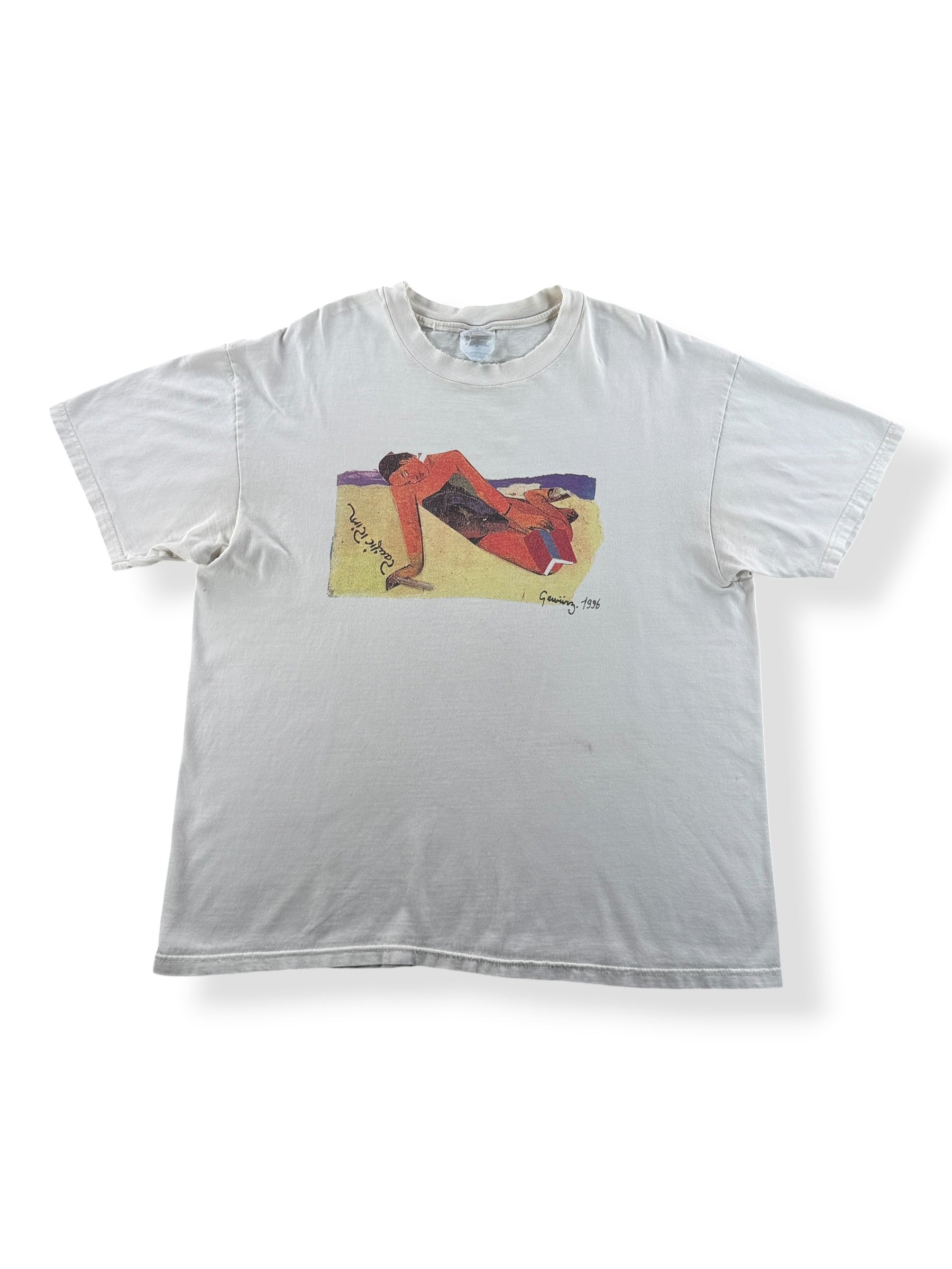 Front of Vintage Beach Scene Art Tee SZ XL