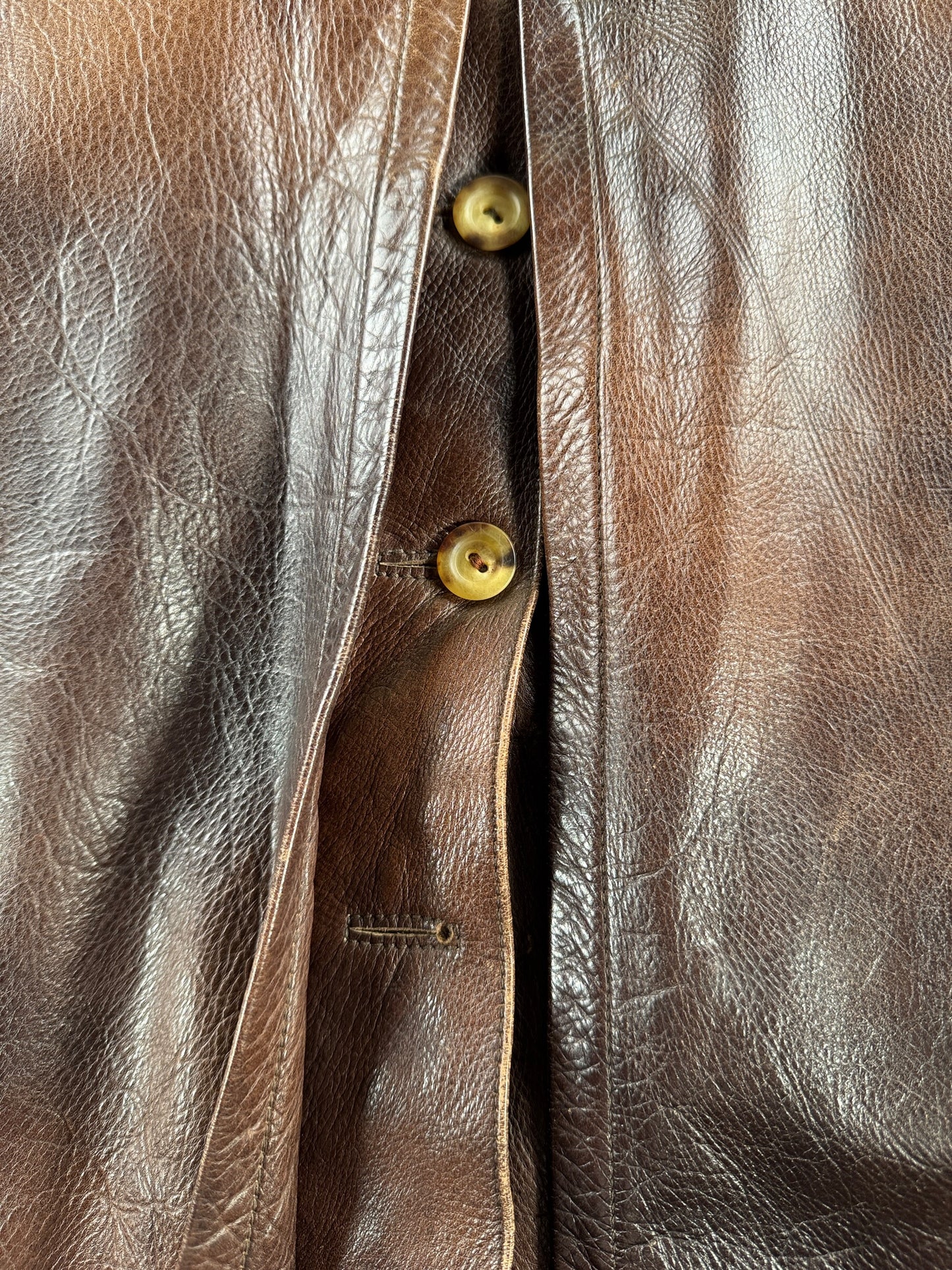 Missing Button on Vintage Ian Mankin Made In England Leather Trench Coat SZ 38