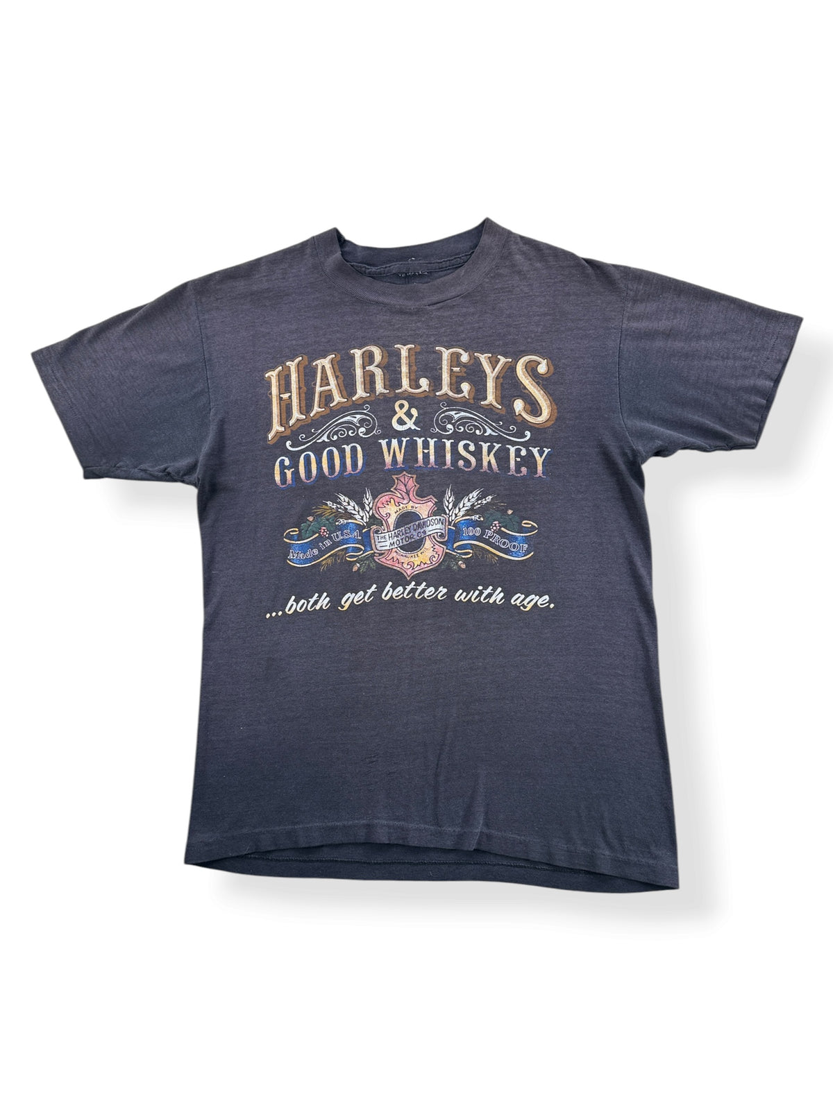 Front of Vintage 1980s Paper Thin Harley Davidson Whiskey Tee SZ S