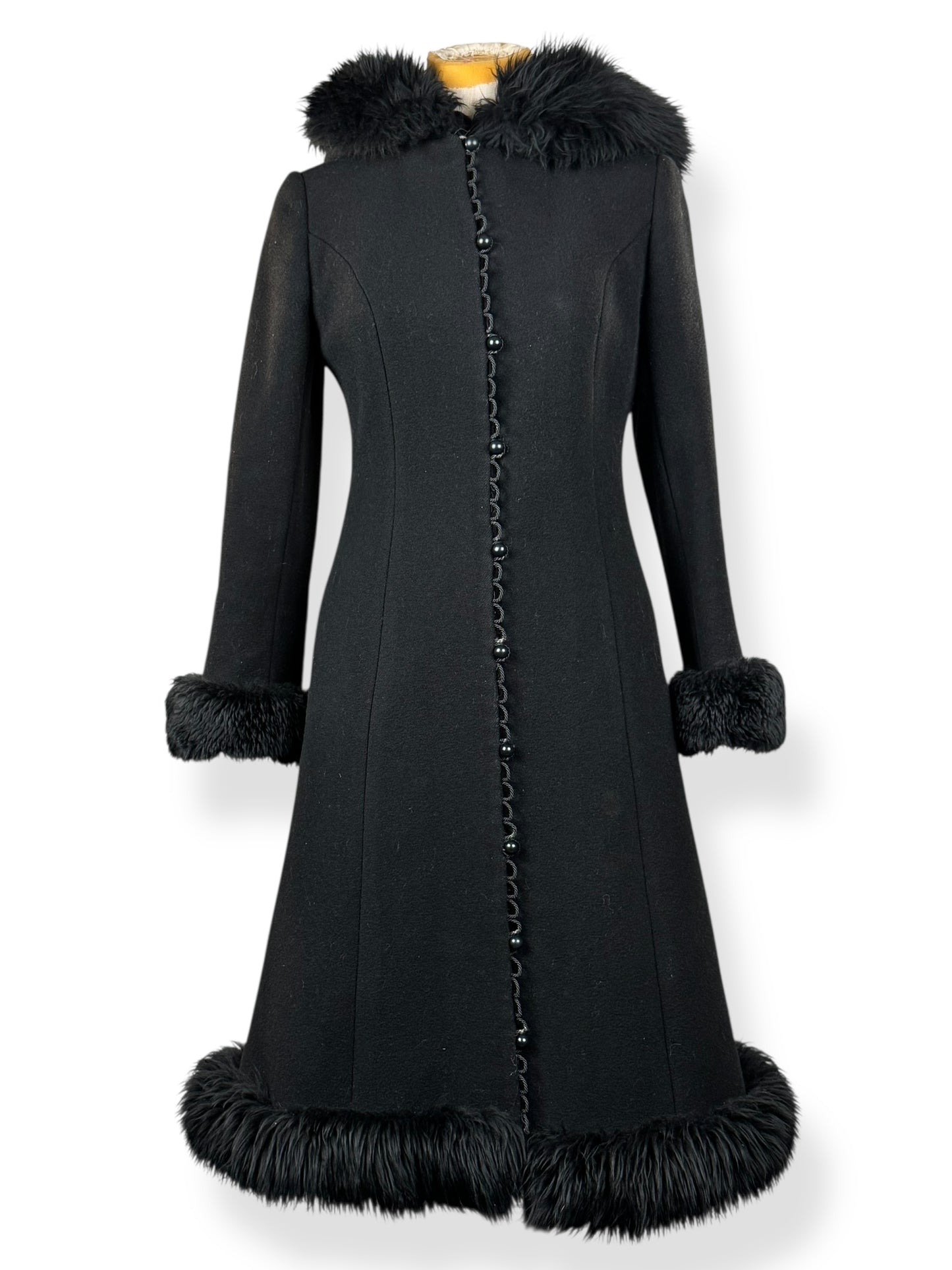 Front of 1970s Simon Howard Wool Fur Trimmed Coat S