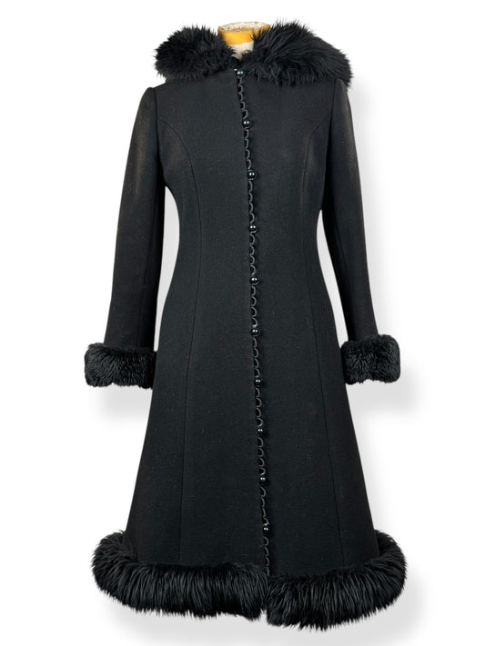 Front of 1970s Simon Howard Wool Fur Trimmed Coat S