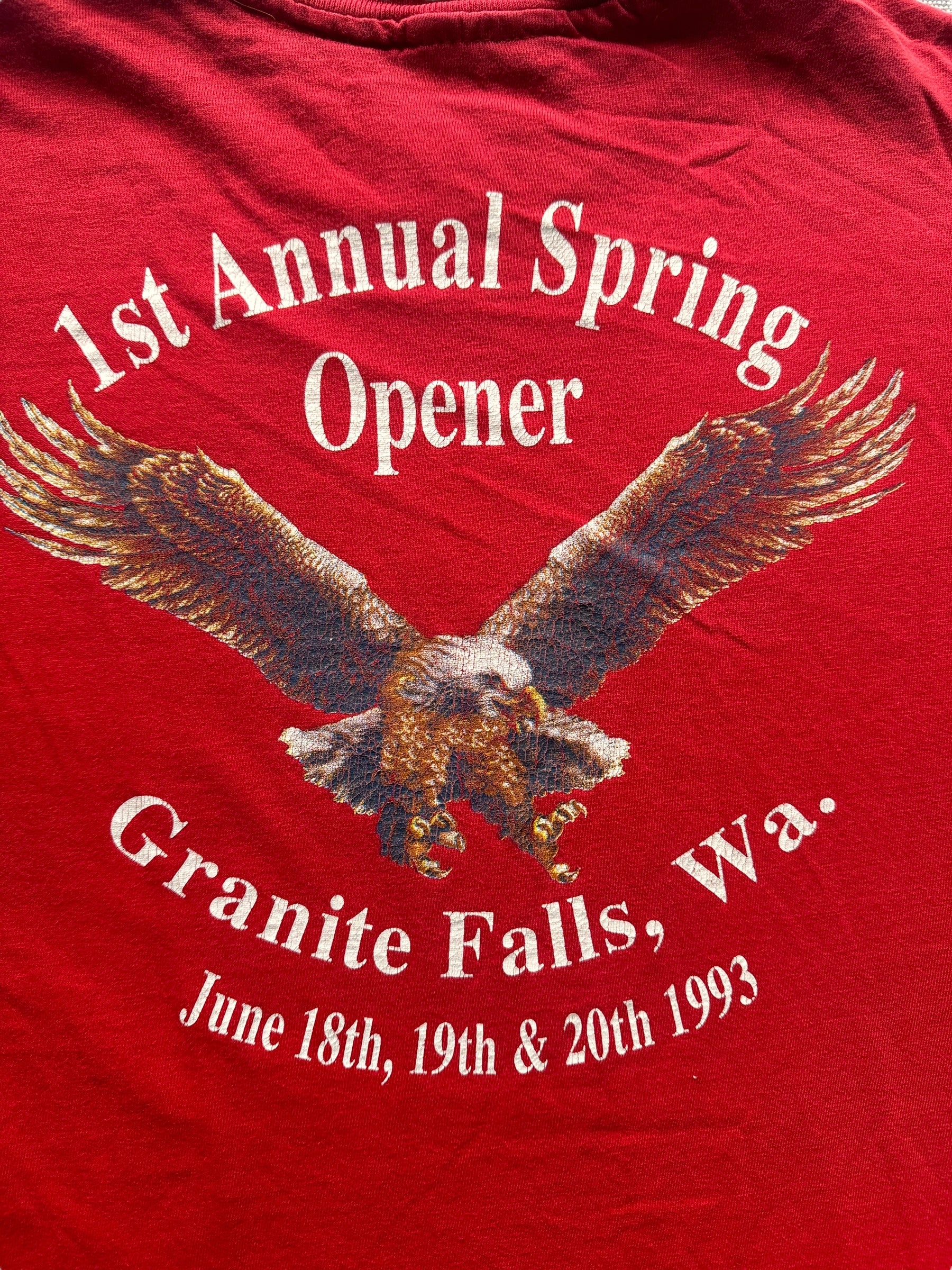 back graphic of Vintage 1993 Granite Falls Spring Opener Tee SZ L