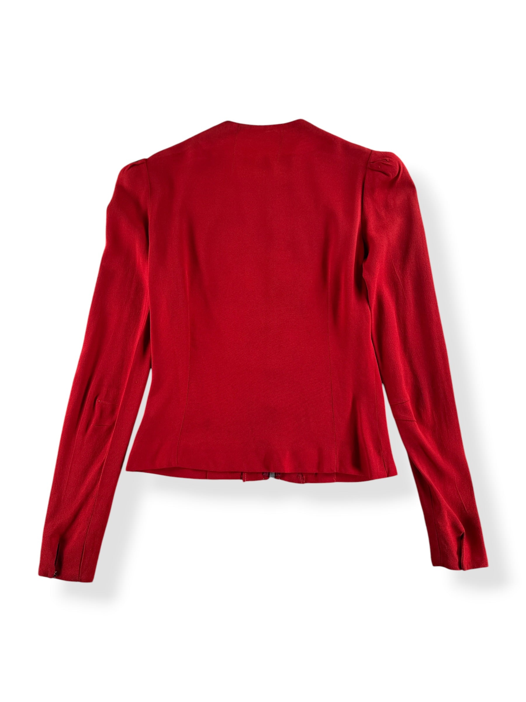 Back of Vintage 1940s Red Rayon Blouse W/ Beadwork SZ XS