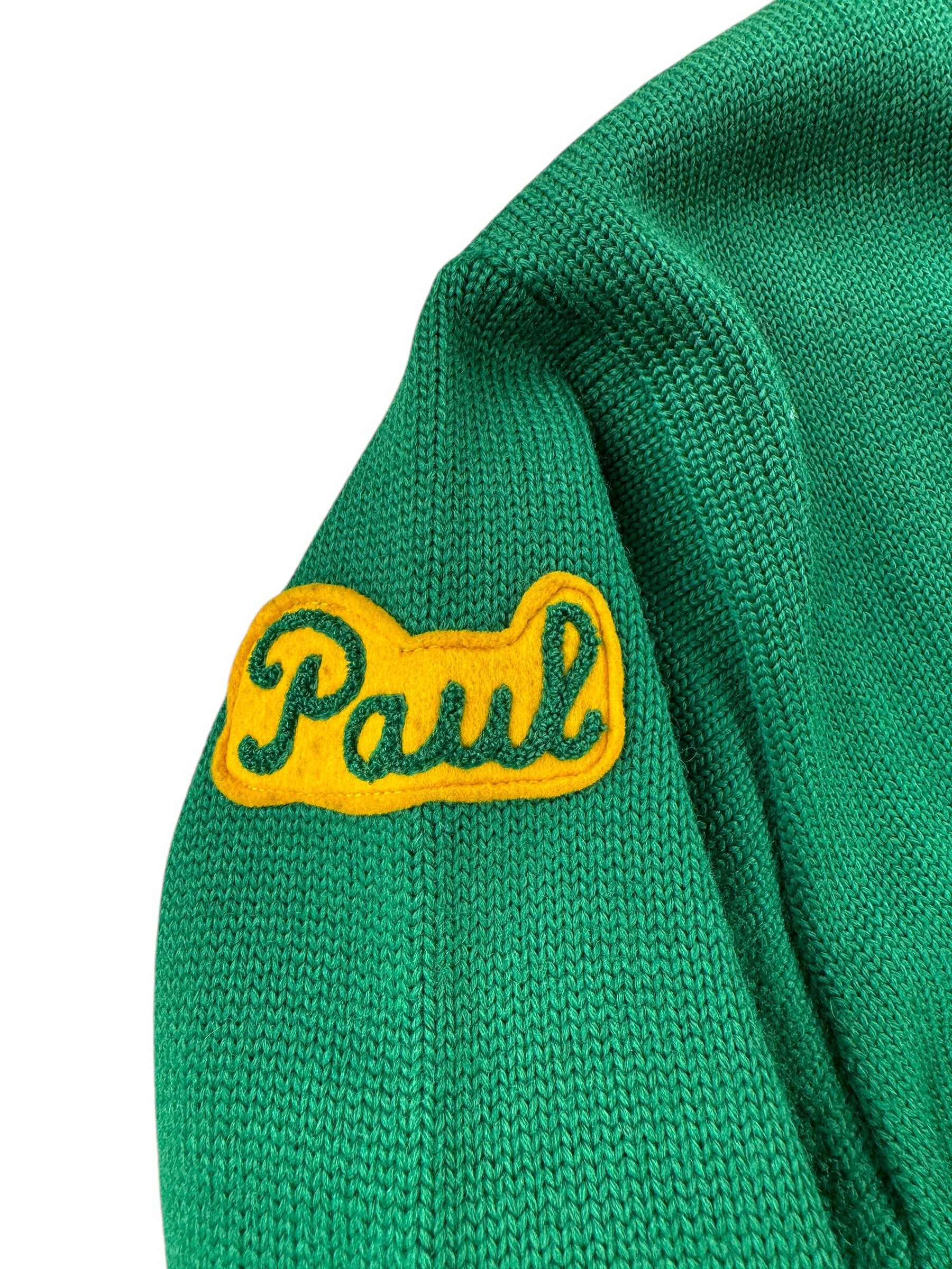 Paul Patch on Vintage 1960 Green & Yellow Varsity Cardigan SZ S