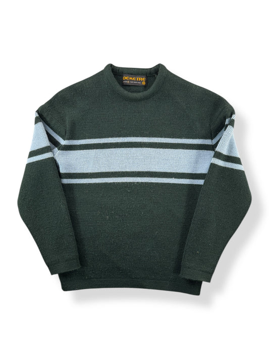 Front of Vintage Demetre Green & Blue Seattle Wool Ski Sweater SZ Kids S (Fits XXS)