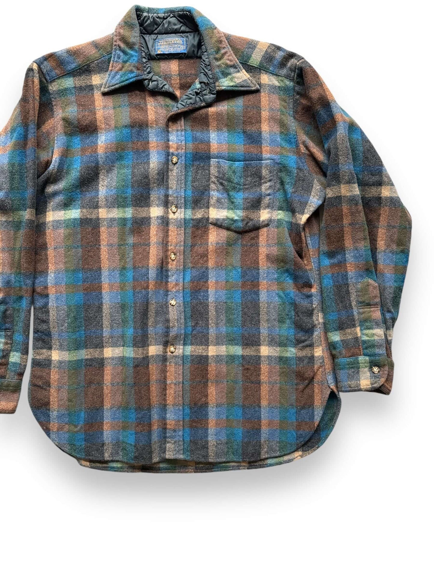 front left of Vintage Pendleton Blue/Brown/Green Flannel SZ L