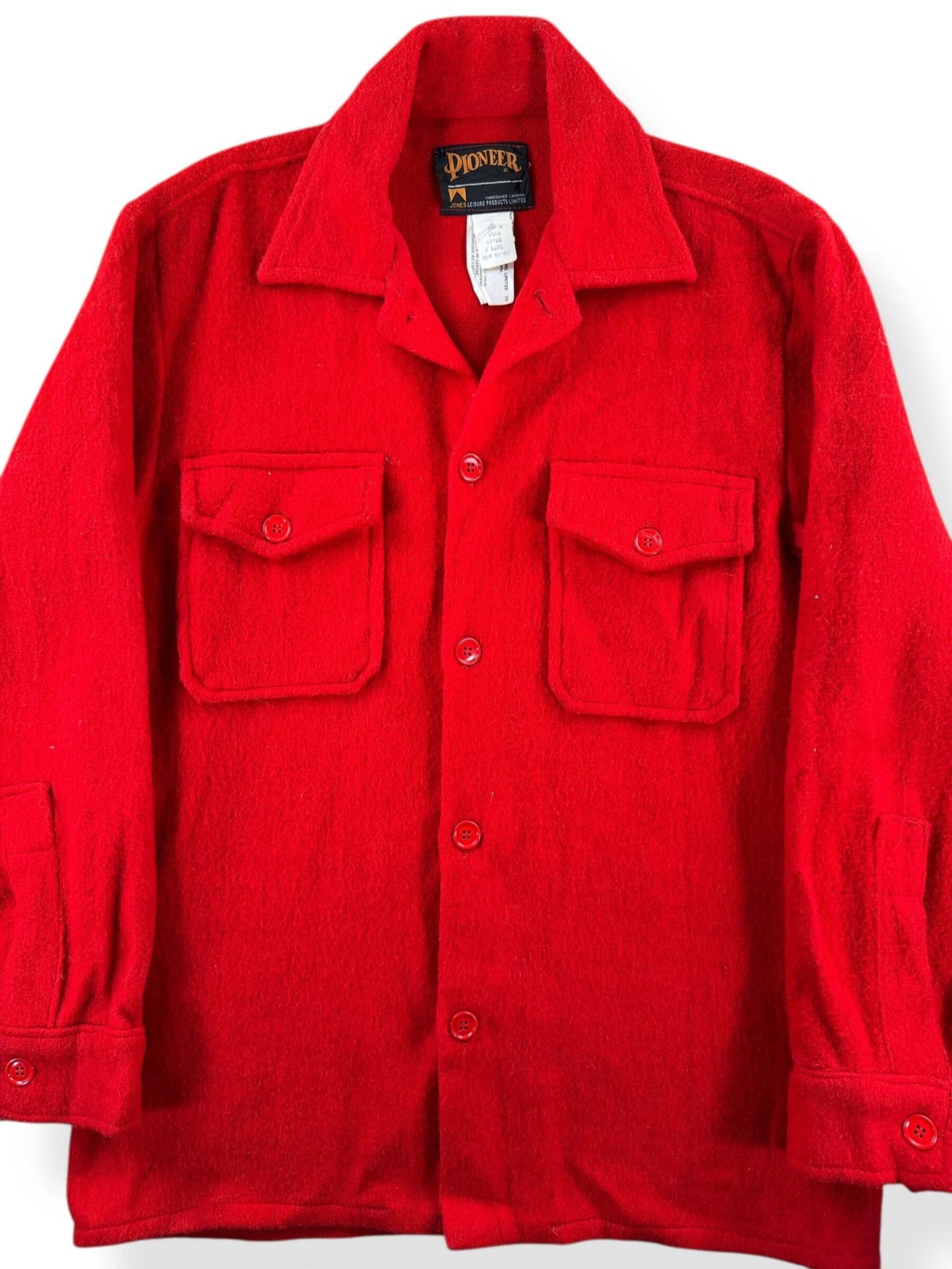 Front Close Up of Vintage Pioneer Wool Shirt Jac SZ M AS IS