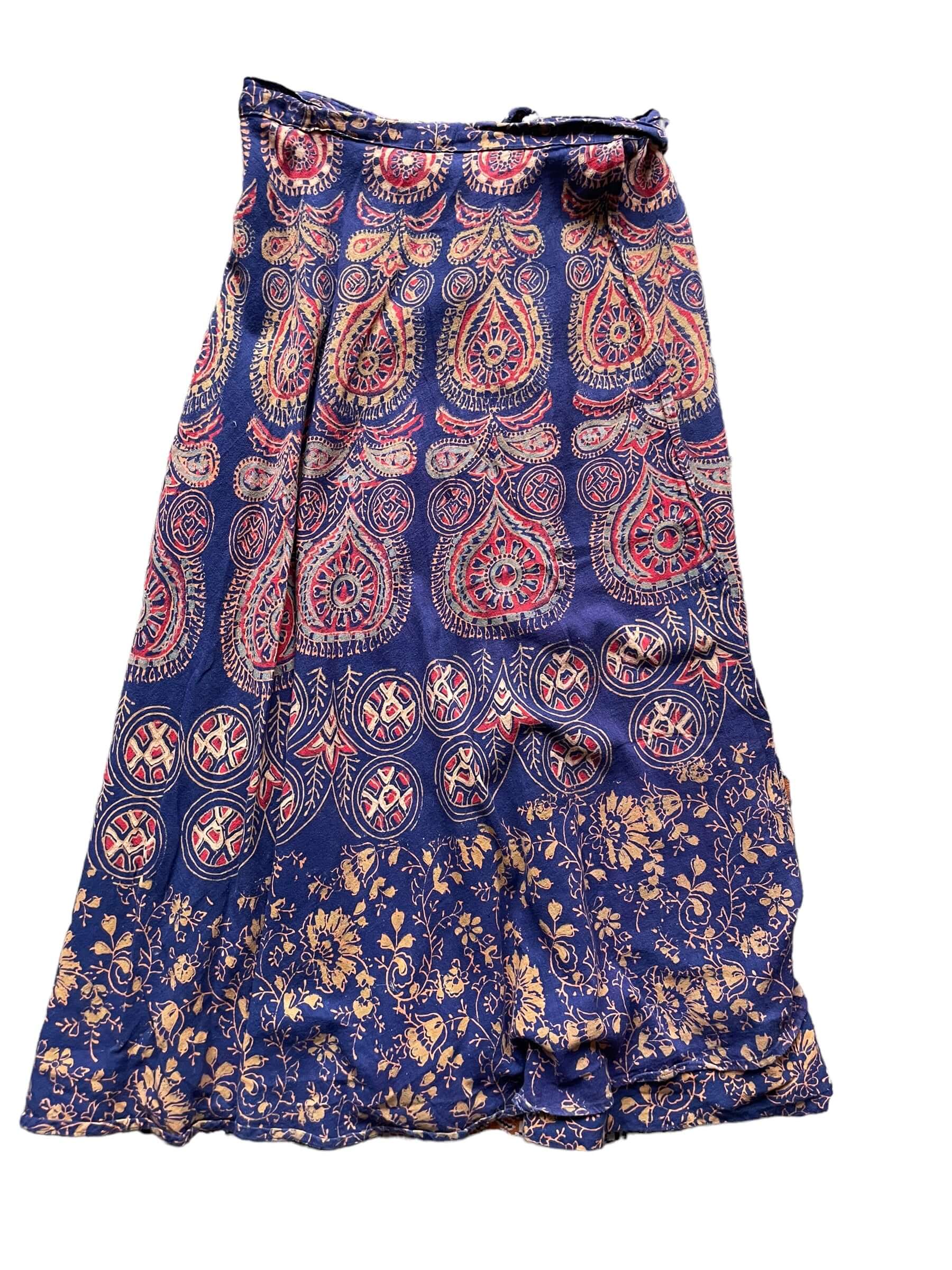 Full back view of Vintage 1970s Indian Cotton Navy Floral Wrap Skirt SZ M-XL | Barn Owl Ladies Clothing | Seattle True Vintage