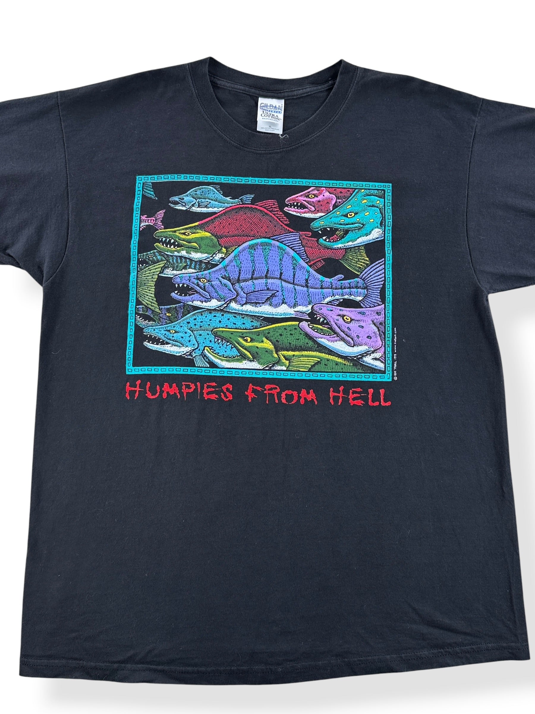 Front Close Up of Ray Troll Humpies 1999 Tee SZ XL (Fits L)
