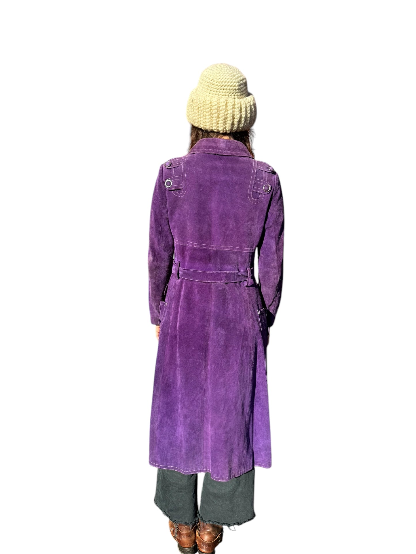 Back view of 1960s Purple Suede Trench Coat S