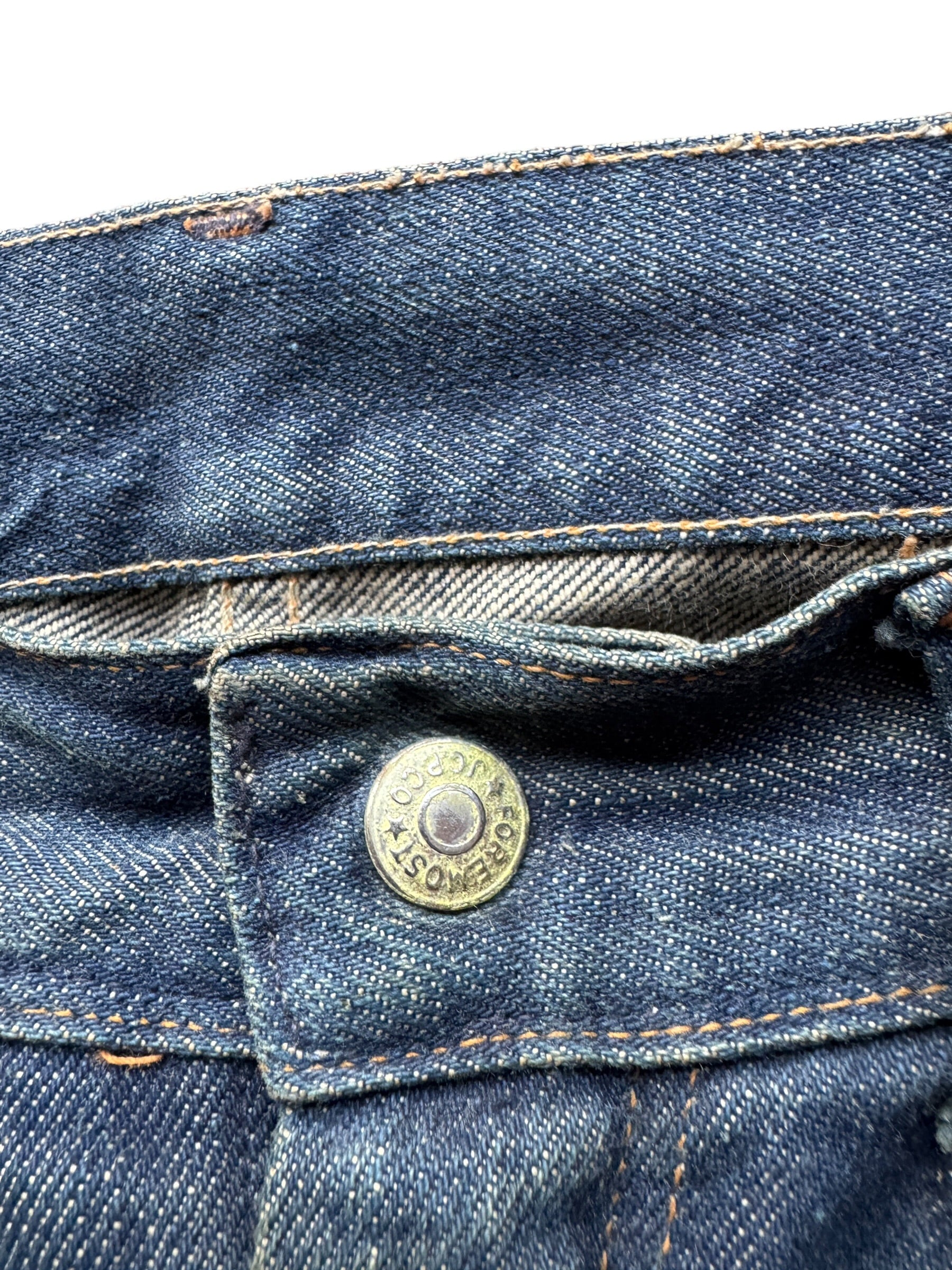 Button on Vintage Dark Wash Penney's Foremost Half Selvedge Jeans W33