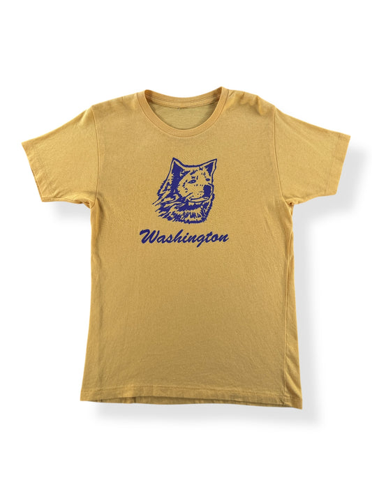 Front of Vintage UW Huskies Yellow Tee SZ M