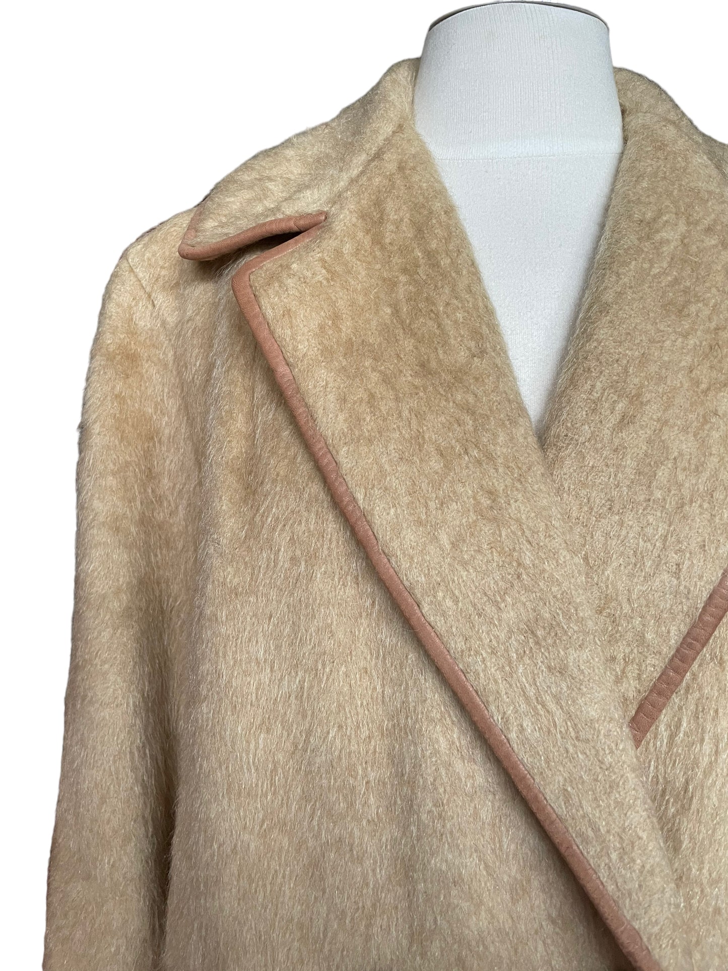 Front right shoulder view of Vintage 1940s J.H.S Camel Wool Mohair Coat | Seattle True Vintage | Barn Owl Vintage Coats