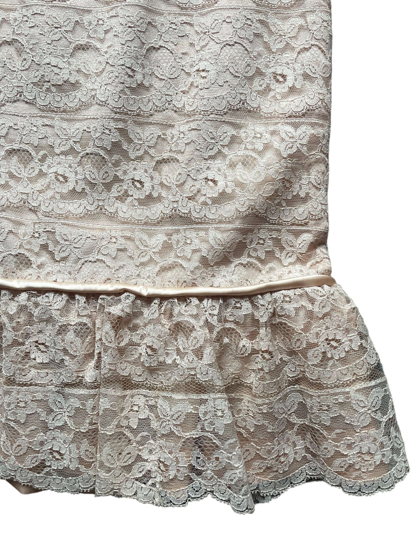 Back right skirt view of Vintage 1950s Dusty Pink Lace Dress  |  Barn Owl Vintage Dresses | Seattle Vintage Ladies Clothing