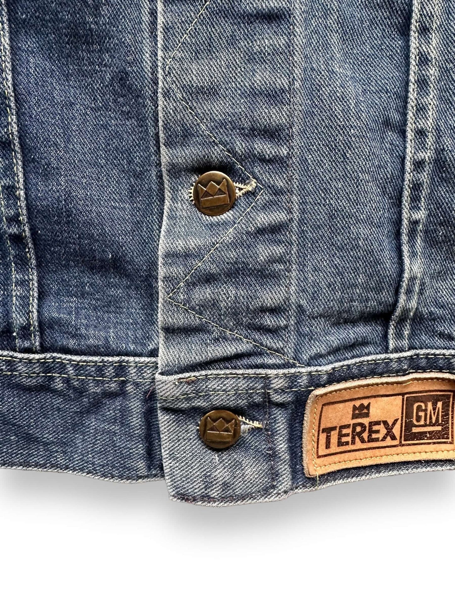 Close up of Terex Buttons on Vintage 80s Era Lee Rider 101-J SZ 40 | Vintage Denim Seattle