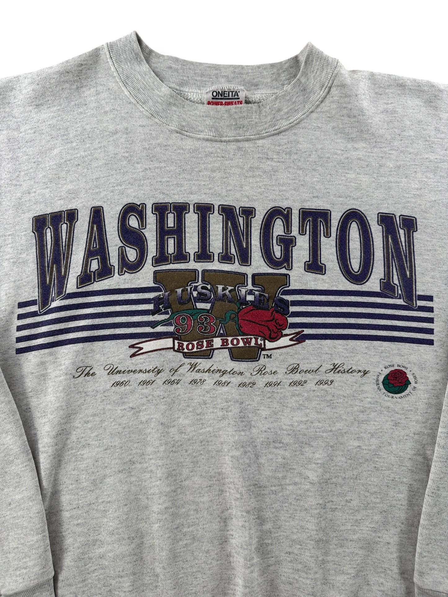 Graphic on Vintage 1993 Huskies Rose Bowl Crewneck SZ XL (Fits L)