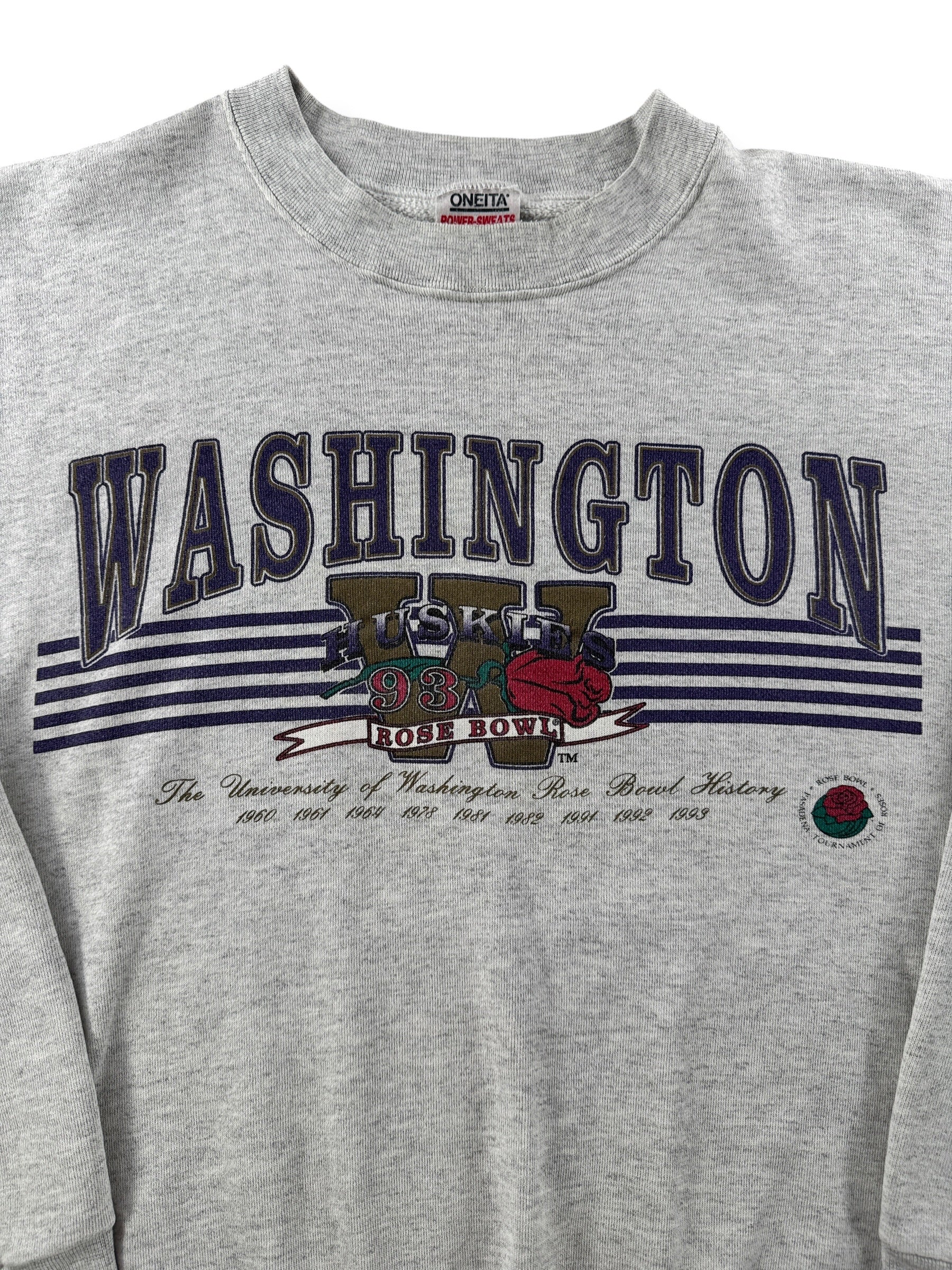 Graphic on Vintage 1993 Huskies Rose Bowl Crewneck SZ XL (Fits L)