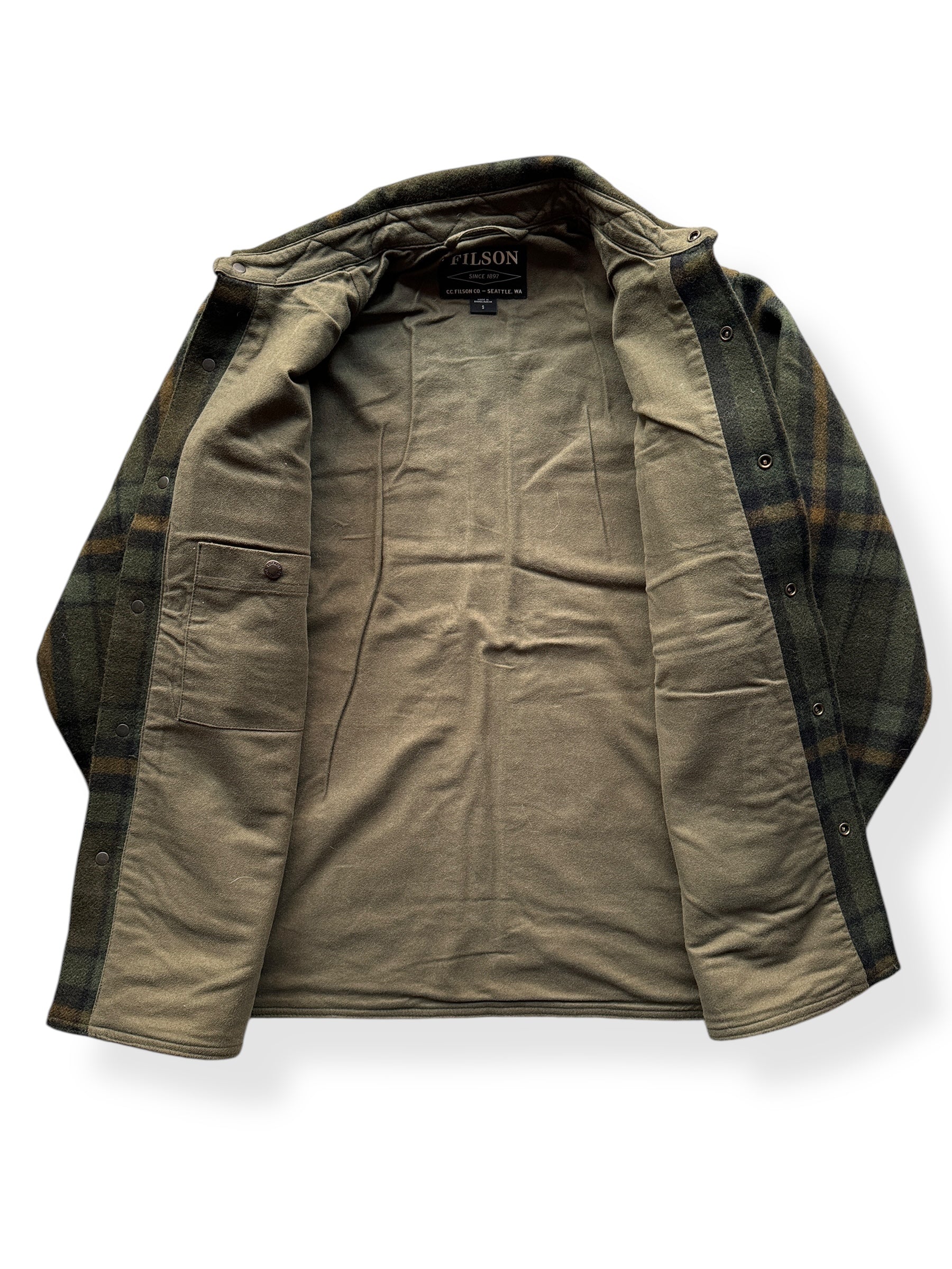 Inside of Filson Green Black Lined Jac Shirt SZ S